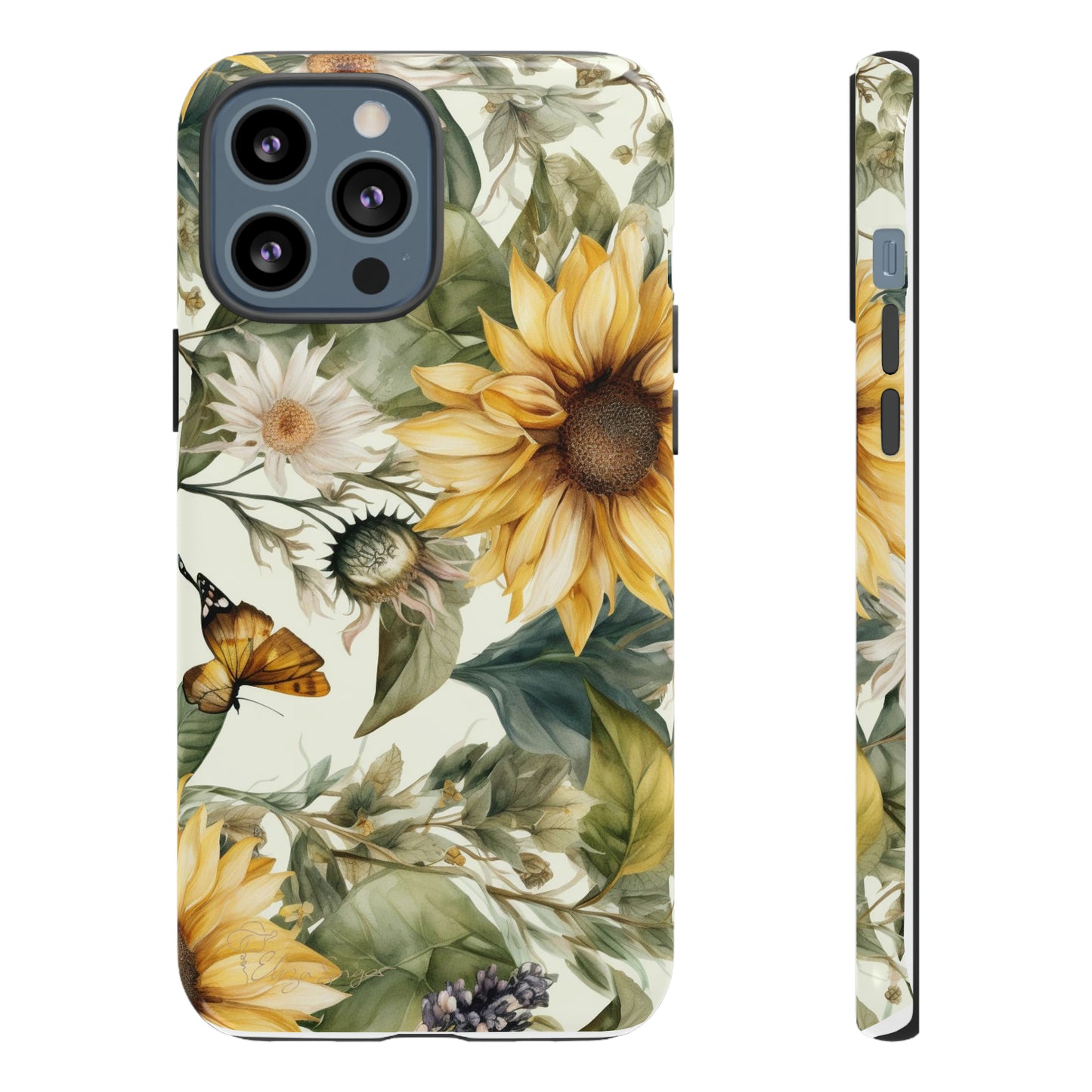 Bask in Sunshine: Beautiful Sunflower Floral iPhone Tough Protective Cover. A charming blend of Flower and Sunflowers in a cottage core style, compatible with iPhone 15, 14, 13, XS, XR Pro/Max/Mini/P/Plus. Elevate Your Device with Nature's Beauty and Durability. #ElizaSinger #PhoneCase #FloralDesign
