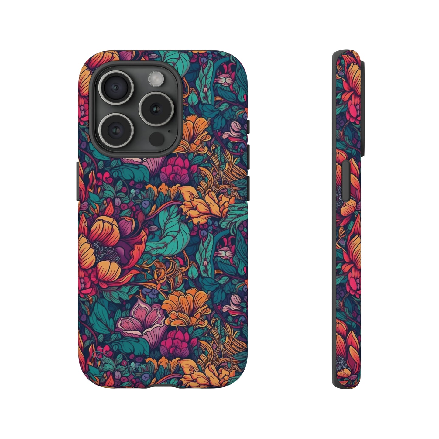 Vibrant Boho Blossoms: iPhone Tough Protective Cover. Featuring a bright abstract floral design, this case adds a touch of Bohemian flair. Compatible with iPhone 15, 14, 13, XS, XR Pro/Max/Mini/P/Plus. Embrace Boho Chic with Style and Durability. #ElizaSinger #PhoneCase #FloralDesign