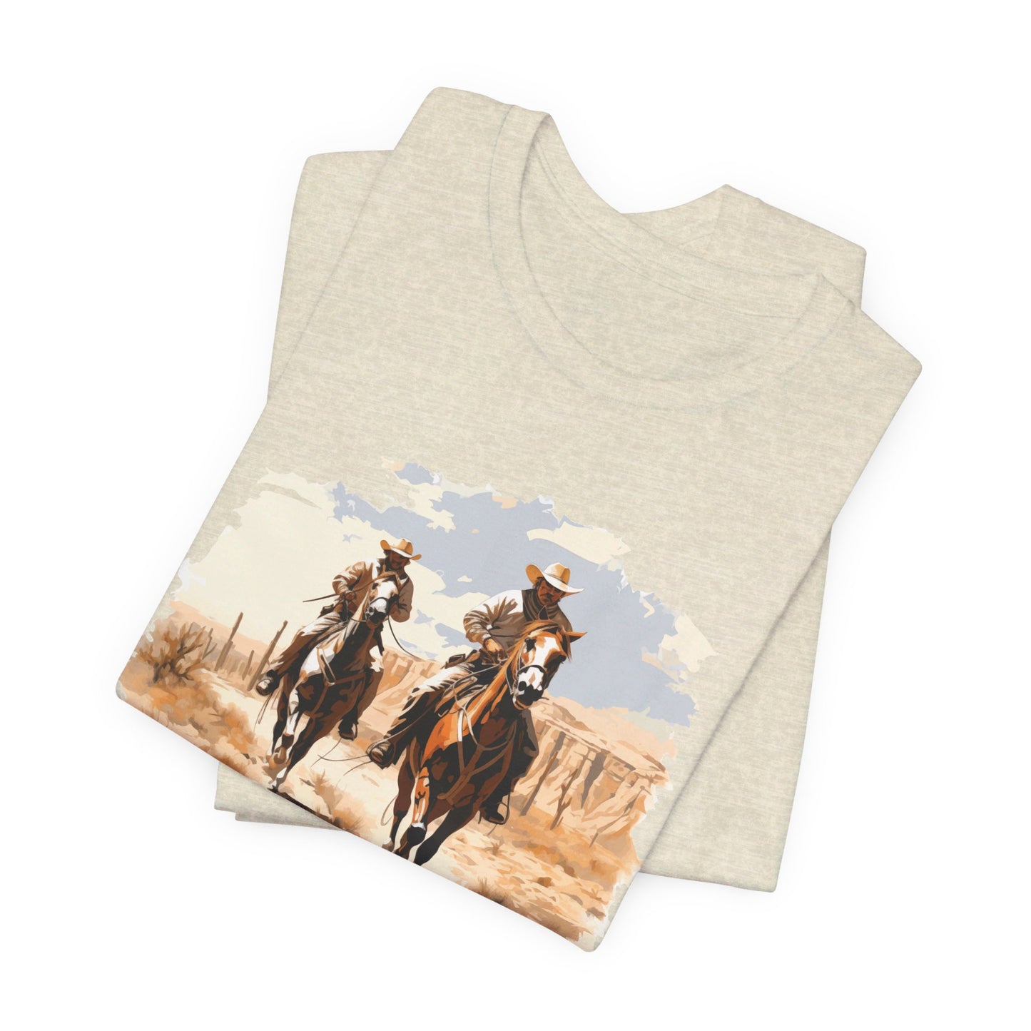 Desert Riders: Bella Canvas T-shirt with Cowboys in Soft Colors