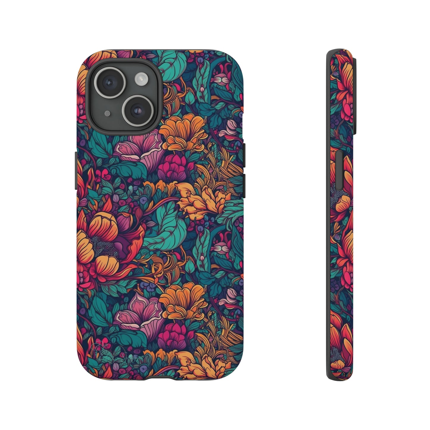 Vibrant Boho Blossoms: iPhone Tough Protective Cover. Featuring a bright abstract floral design, this case adds a touch of Bohemian flair. Compatible with iPhone 15, 14, 13, XS, XR Pro/Max/Mini/P/Plus. Embrace Boho Chic with Style and Durability. #ElizaSinger #PhoneCase #FloralDesign
