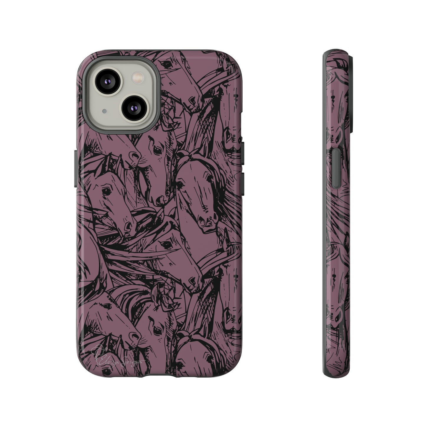 Gallop in Style: Horse Art Western Design iPhone Tough Protective Cover. Featuring a Scribble Horse Drawing, this equestrian-themed case is compatible with iPhone 15, 14, 13, XS, XR Pro/Max/Mini/P/Plus. Unleash the Rider in You with Style and Durability. #ElizaSinger #PhoneCase #EquestrianStyle