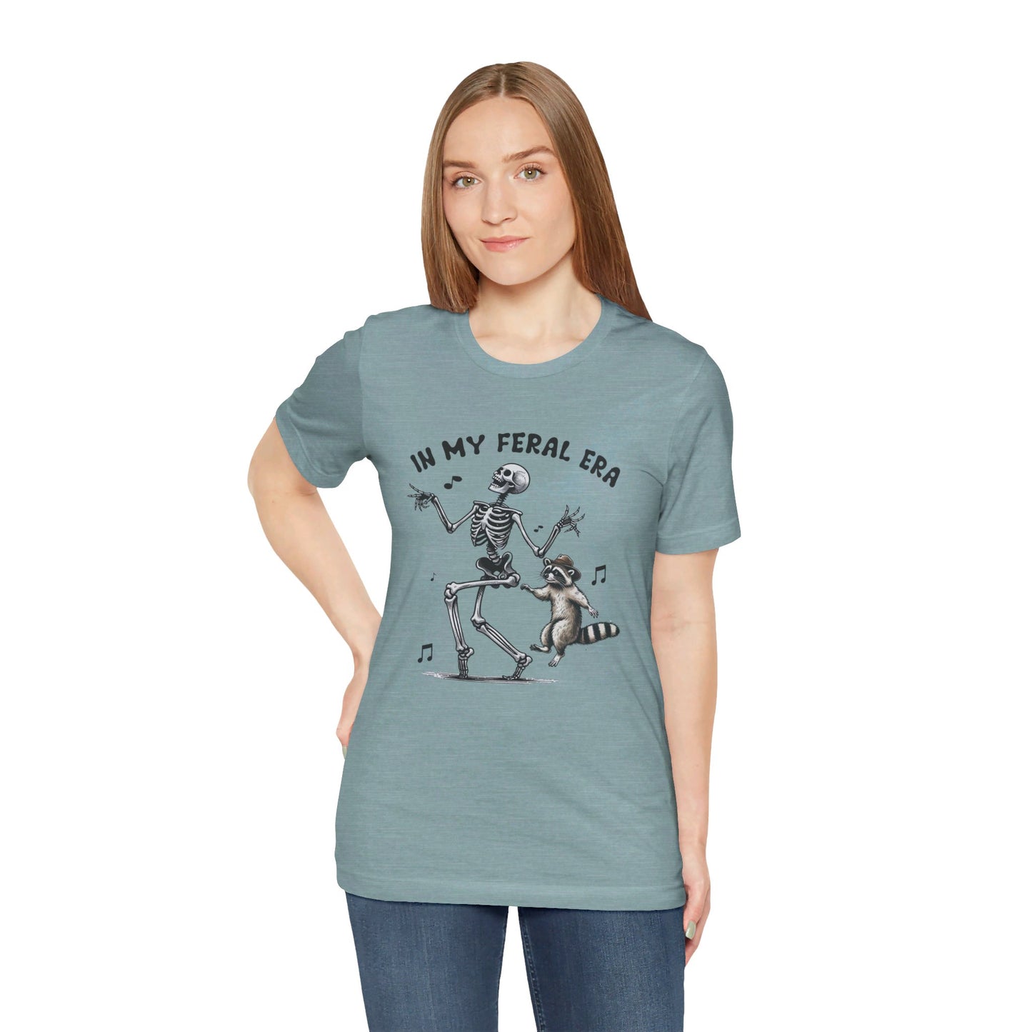Feral Era: Halloween Bella Canvas T-shirt with Skeleton and Raccoon