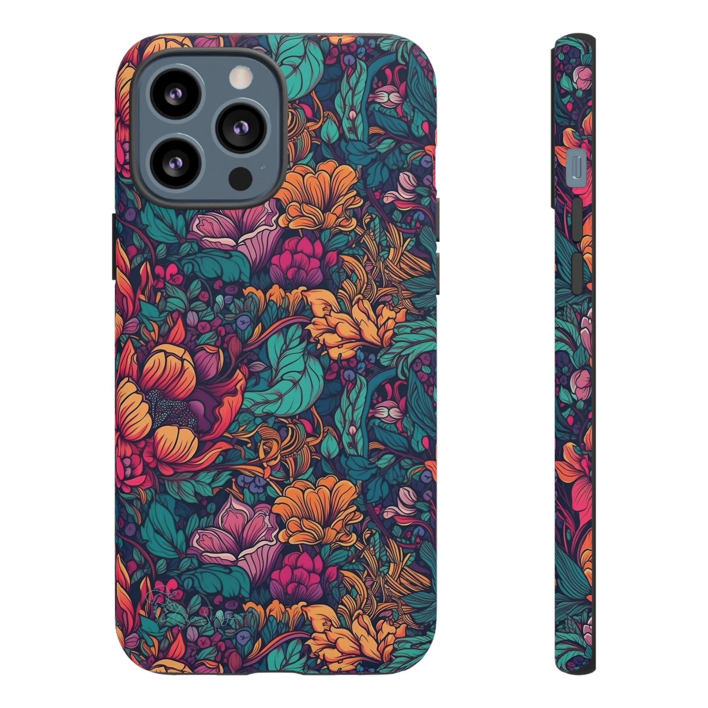 Vibrant Boho Blossoms: iPhone Tough Protective Cover. Featuring a bright abstract floral design, this case adds a touch of Bohemian flair. Compatible with iPhone 15, 14, 13, XS, XR Pro/Max/Mini/P/Plus. Embrace Boho Chic with Style and Durability. #ElizaSinger #PhoneCase #FloralDesign
