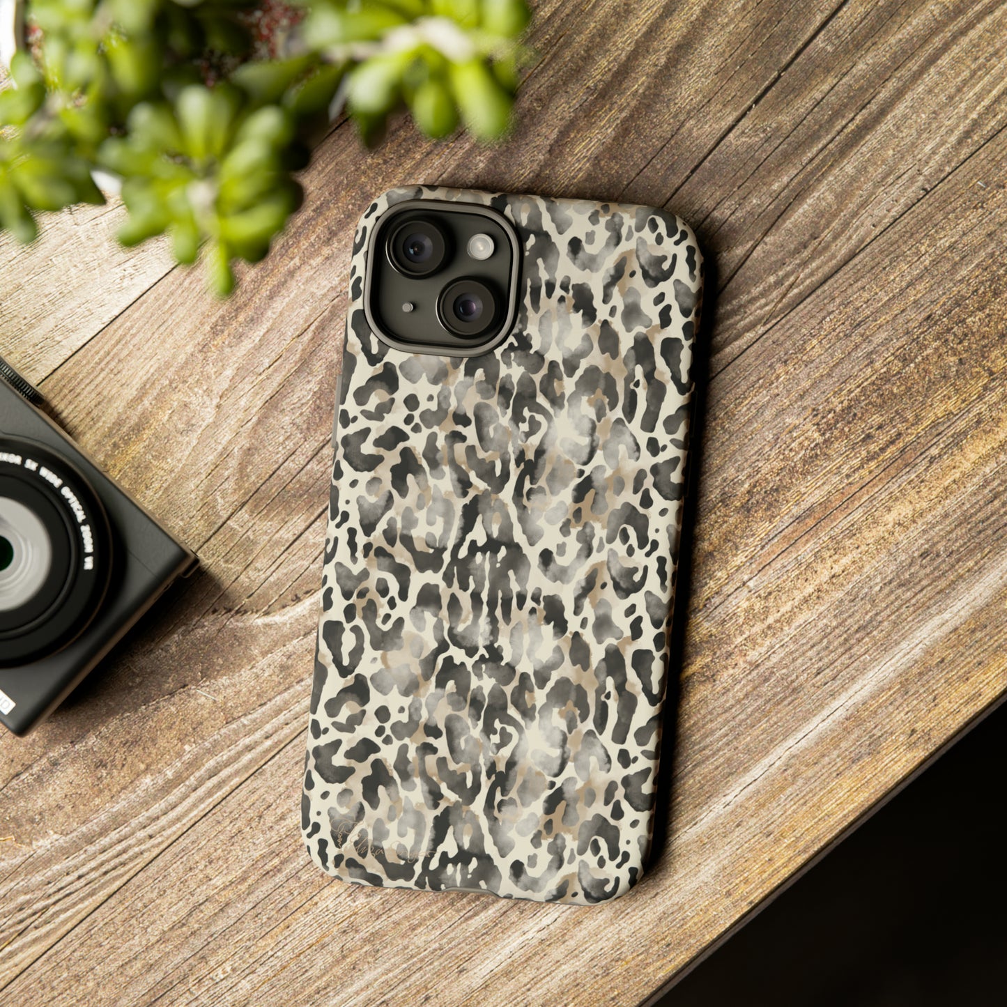Elevate Your Tech: Abstract Neutral Animal Print iPhone Tough Protective Cover. Leopard-Painted Design in Beige and Black. Compatible with iPhone 15, 14, 13, XS, XR Pro/Max/Mini/P/Plus. Combine Style with Durability. #ElizaSinger #PhoneCase #LeopardPrint