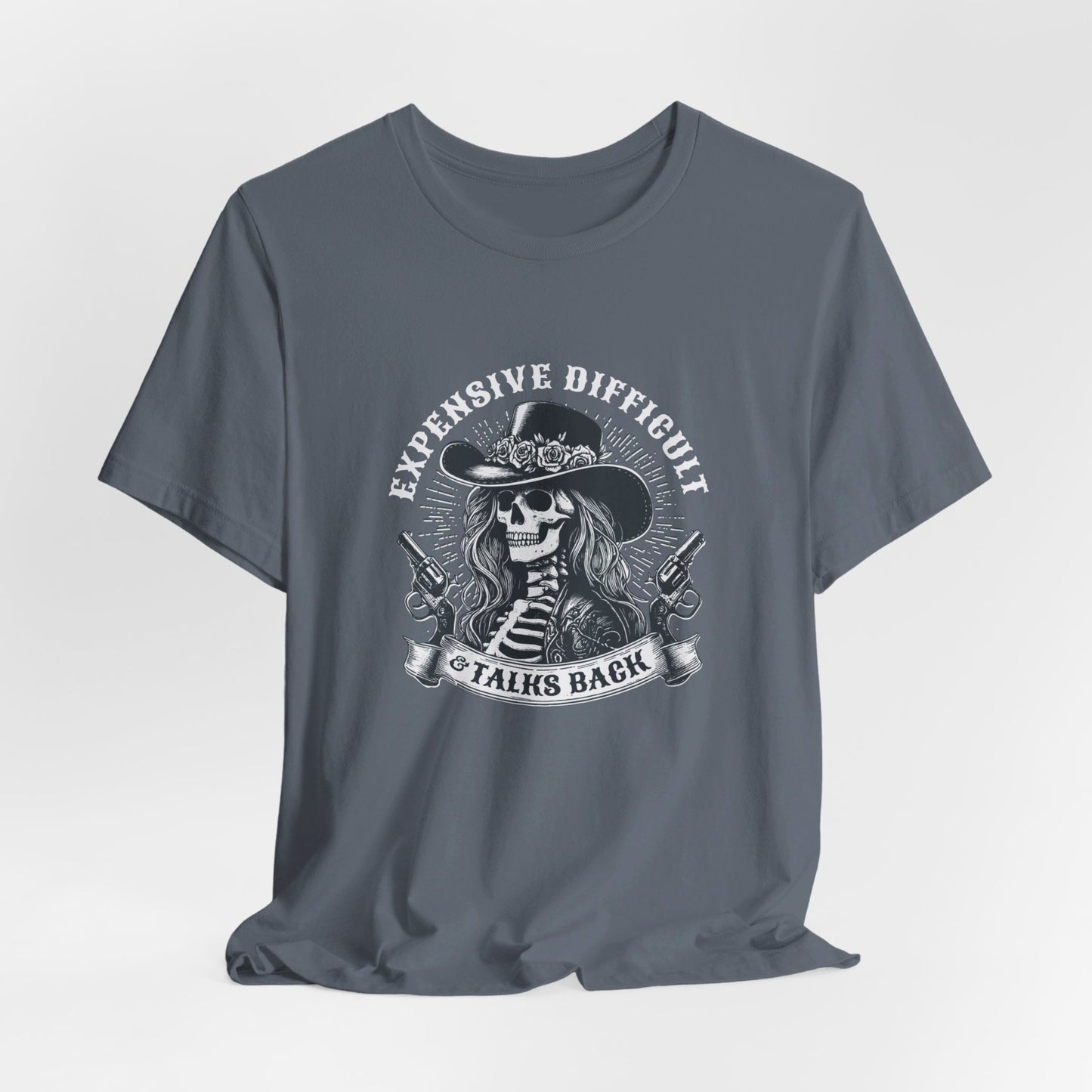 Spooky Rebel: Bella Canvas T-shirt with Skeleton Cowgirl