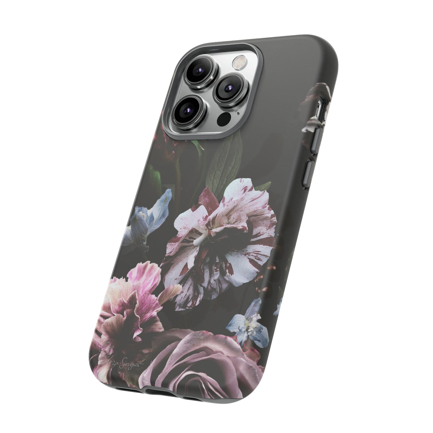 Dutch Floral Elegance: Botany Dutch Flowers Black iPhone Tough Protective Case. A stylish blend of Flowers in muted colors, compatible with iPhone 15, 14, 13, XS, XR Pro/Max/Mini/P/Plus. Unleash the beauty of muted tones with durability and style. #ElizaSinger #PhoneCase #FloralDesign