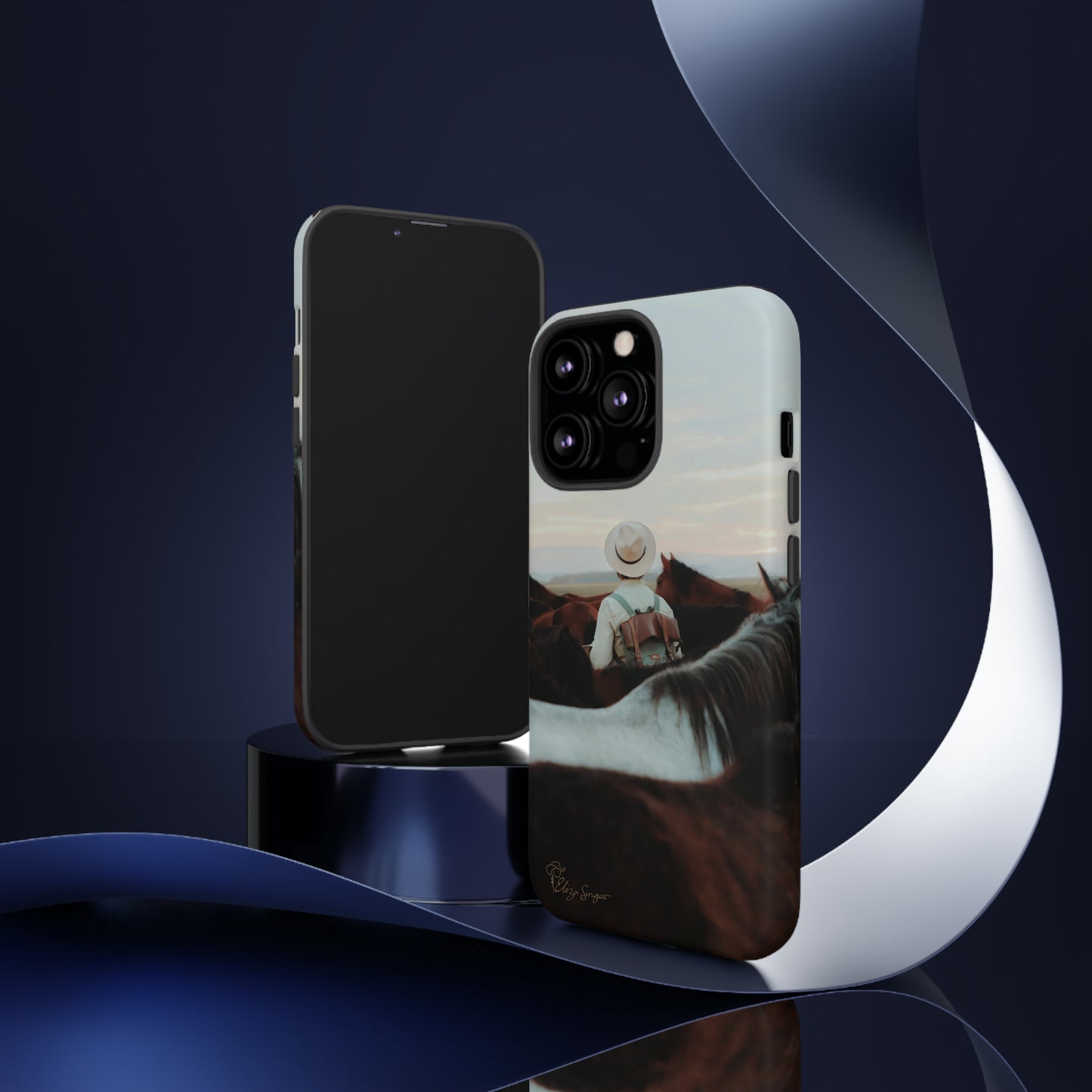 Ride into the Wild: Horse Art Western Photo Yellowstone Design iPhone Tough Protective Cover. Featuring a Cowboy amidst Mountains and Buckskin hues. Compatible with iPhone 15, 14, 13, XS, XR Pro/Max/Mini/P/Plus. Embrace the Spirit of the West with Style and Durability. #ElizaSinger #PhoneCase #WesternDesign