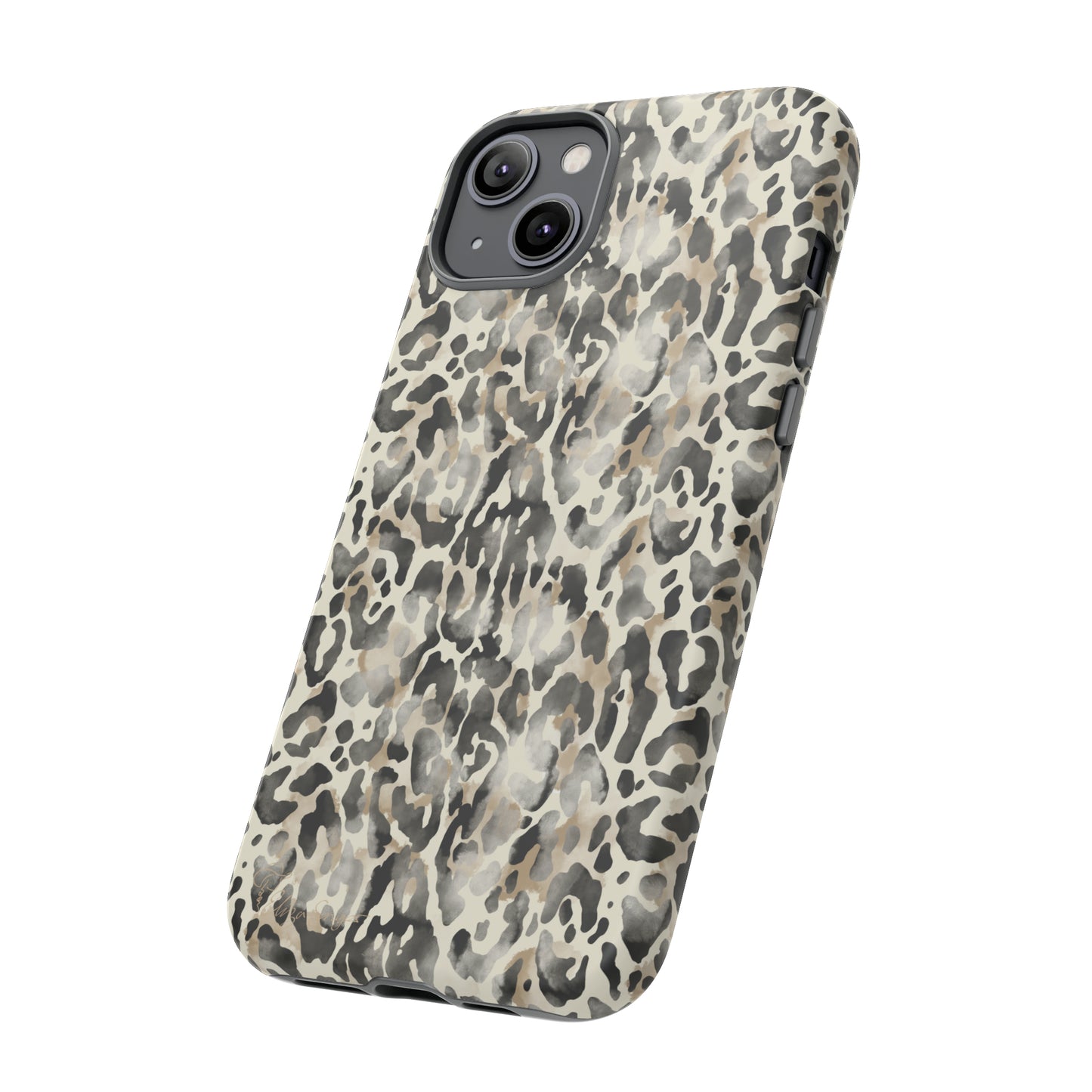 Elevate Your Tech: Abstract Neutral Animal Print iPhone Tough Protective Cover. Leopard-Painted Design in Beige and Black. Compatible with iPhone 15, 14, 13, XS, XR Pro/Max/Mini/P/Plus. Combine Style with Durability. #ElizaSinger #PhoneCase #LeopardPrint