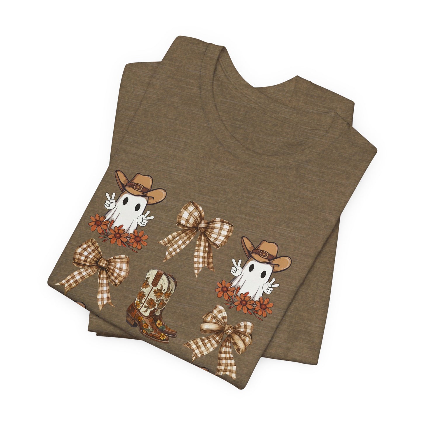 Ghostly Rodeo: Halloween Bella Canvas T-shirt with Western Ghosts