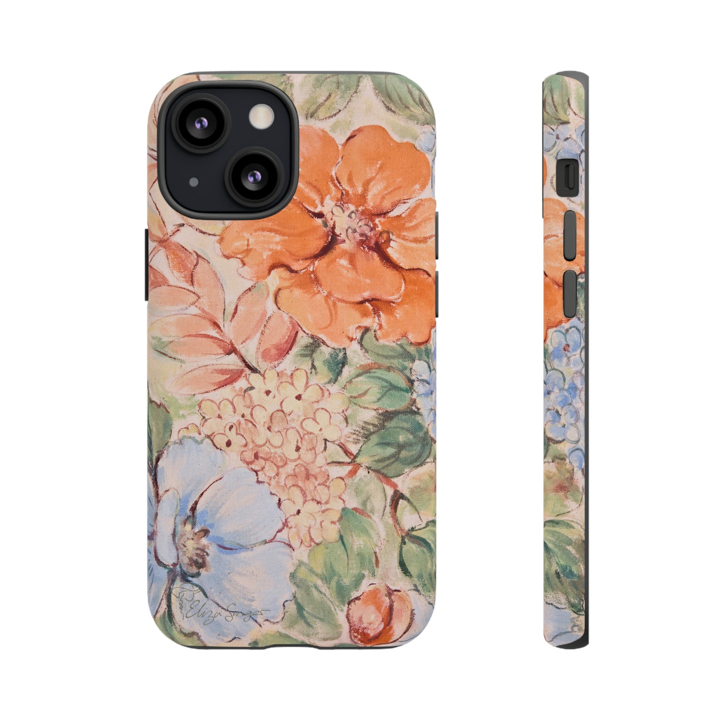 Pastel Petals: Botany Pastel Flowers iPhone Tough Protective Cover. A gentle blend of Flowers in muted pastel colors, compatible with iPhone 15, 14, 13, XS, XR Pro/Max/Mini/P/Plus. Unleash Nature's Tranquility with Durability and Style. #ElizaSinger #PhoneCase #FloralDesign