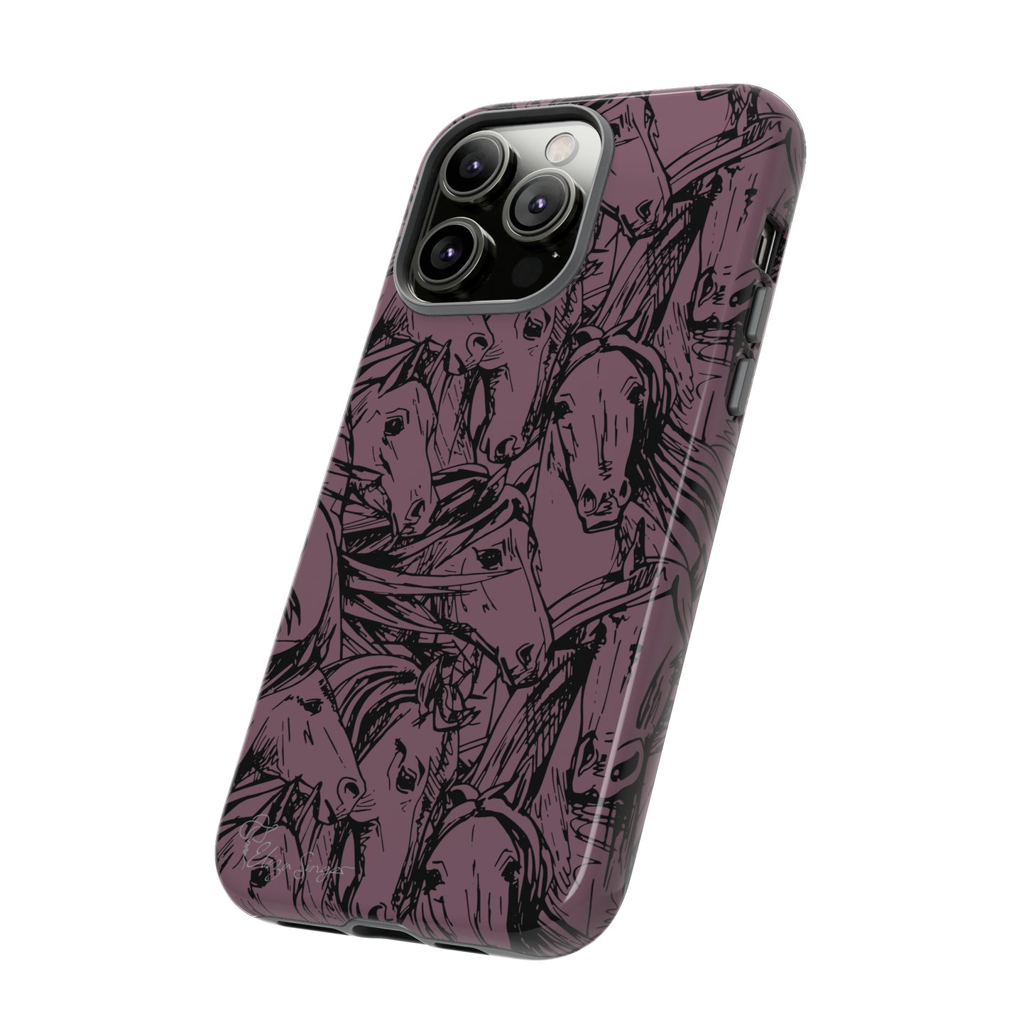 Gallop in Style: Horse Art Western Design iPhone Tough Protective Cover. Featuring a Scribble Horse Drawing, this equestrian-themed case is compatible with iPhone 15, 14, 13, XS, XR Pro/Max/Mini/P/Plus. Unleash the Rider in You with Style and Durability. #ElizaSinger #PhoneCase #EquestrianStyle