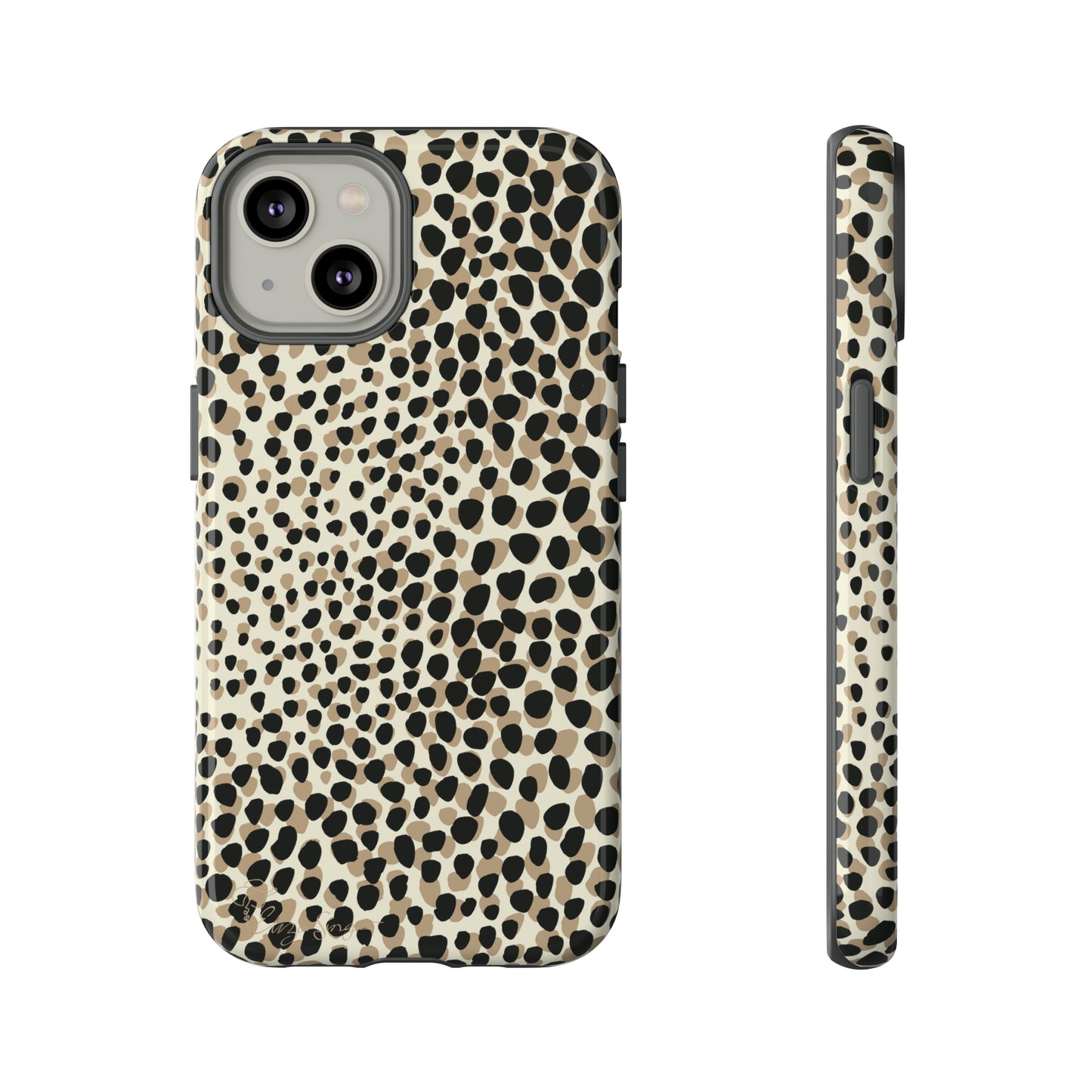 Elevate Your Tech: Abstract Neutral Animal Print iPhone Tough Protective Cover. Leopard-Painted Design in Beige and Black. Compatible with iPhone 15, 14, 13, XS, XR Pro/Max/Mini/P/Plus. Combine Style with Durability. #ElizaSinger #PhoneCase #LeopardPrint