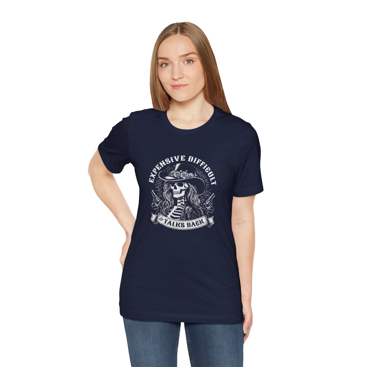 Spooky Rebel: Bella Canvas T-shirt with Skeleton Cowgirl