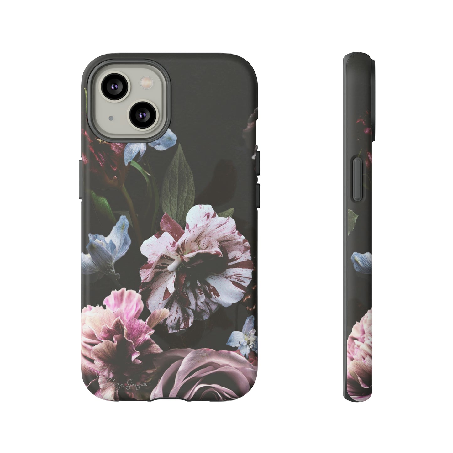 Dutch Floral Elegance: Botany Dutch Flowers Black iPhone Tough Protective Case. A stylish blend of Flowers in muted colors, compatible with iPhone 15, 14, 13, XS, XR Pro/Max/Mini/P/Plus. Unleash the beauty of muted tones with durability and style. #ElizaSinger #PhoneCase #FloralDesign