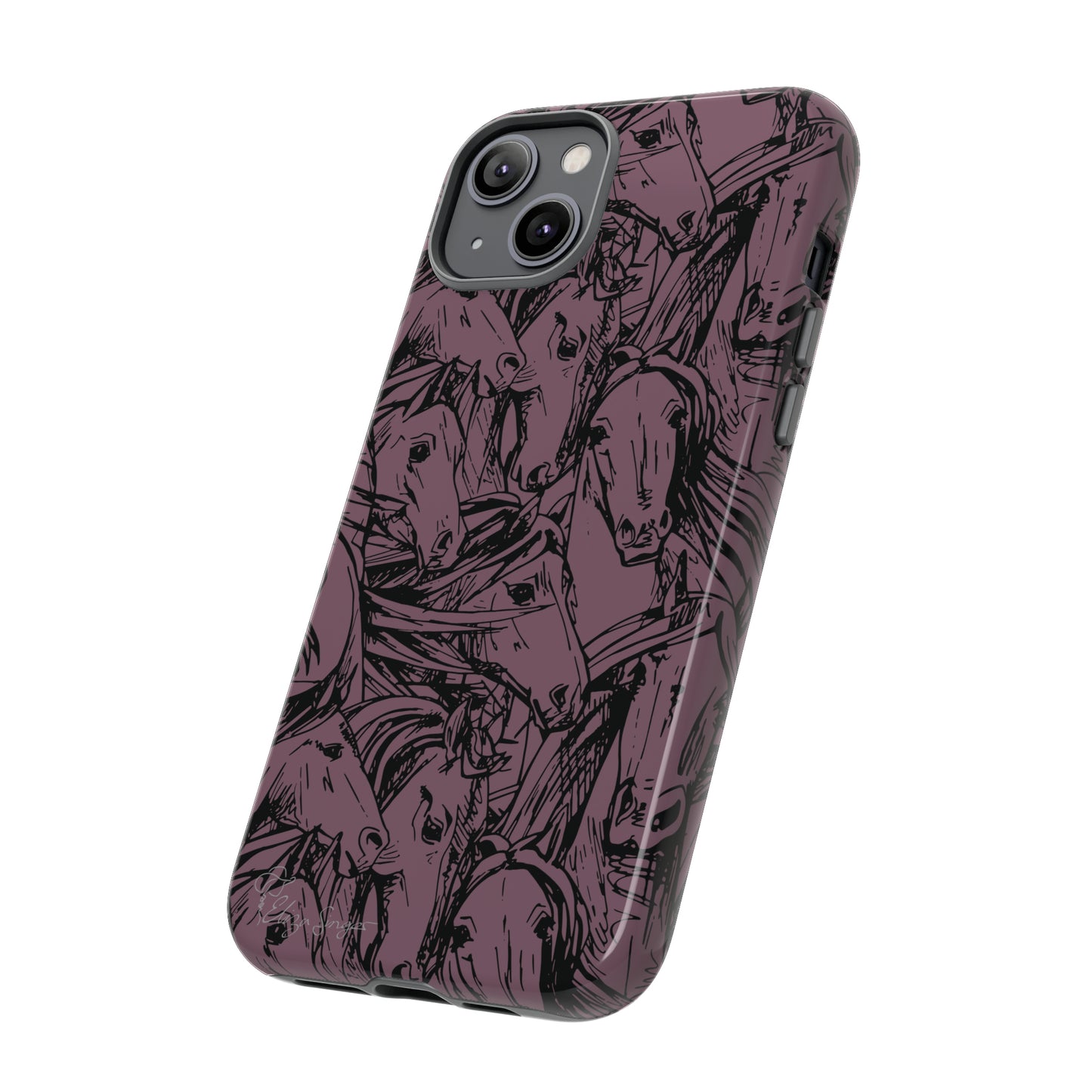 Gallop in Style: Horse Art Western Design iPhone Tough Protective Cover. Featuring a Scribble Horse Drawing, this equestrian-themed case is compatible with iPhone 15, 14, 13, XS, XR Pro/Max/Mini/P/Plus. Unleash the Rider in You with Style and Durability. #ElizaSinger #PhoneCase #EquestrianStyle