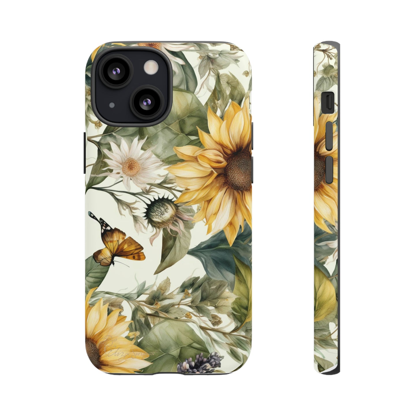 Bask in Sunshine: Beautiful Sunflower Floral iPhone Tough Protective Cover. A charming blend of Flower and Sunflowers in a cottage core style, compatible with iPhone 15, 14, 13, XS, XR Pro/Max/Mini/P/Plus. Elevate Your Device with Nature's Beauty and Durability. #ElizaSinger #PhoneCase #FloralDesign