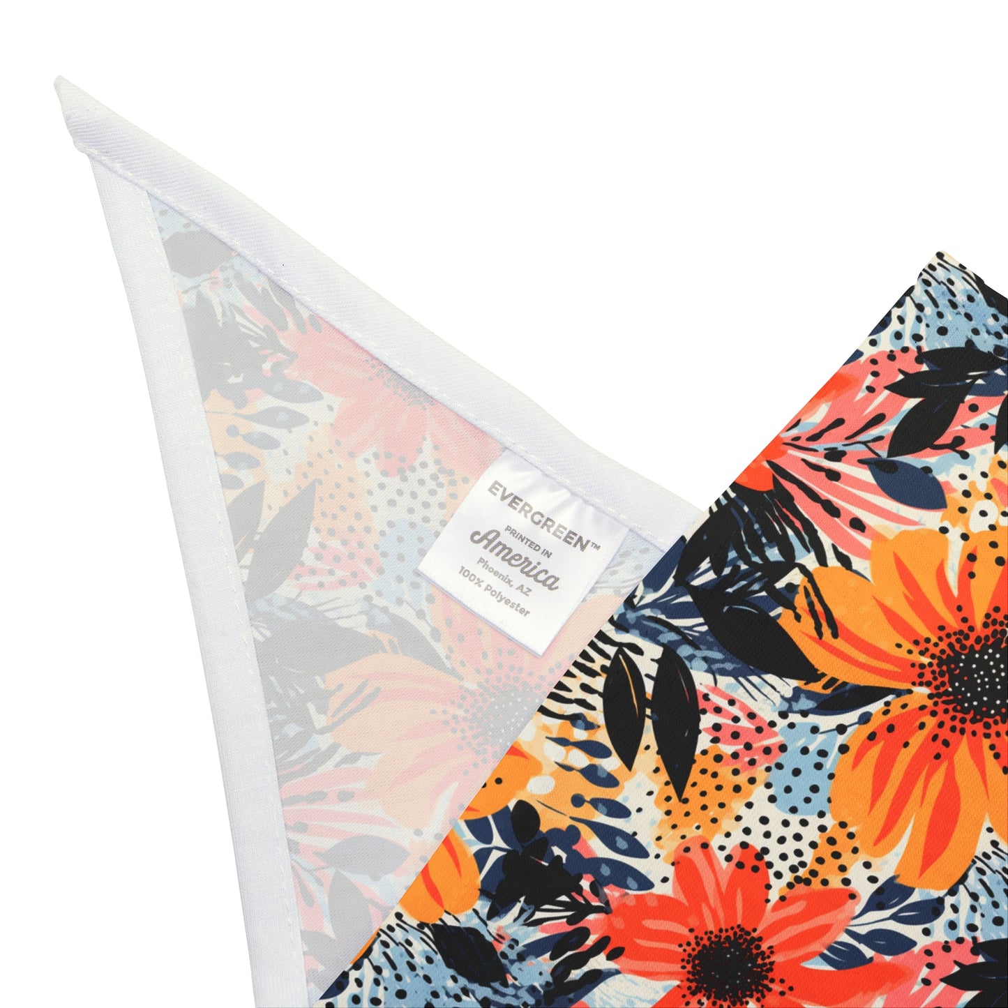 Unleash the beauty of a sunset with our Abstract Sunset Blooms Dog Bandana/Wild Rag. Shades of orange flowers on an abstract background with touches of black create a mesmerizing and artistic look. Crafted from soft-spun polyester, this wild rag ensures comfort and style. Make a bold statement on every adventure with this exclusive design, available only at Eliza Singer.
