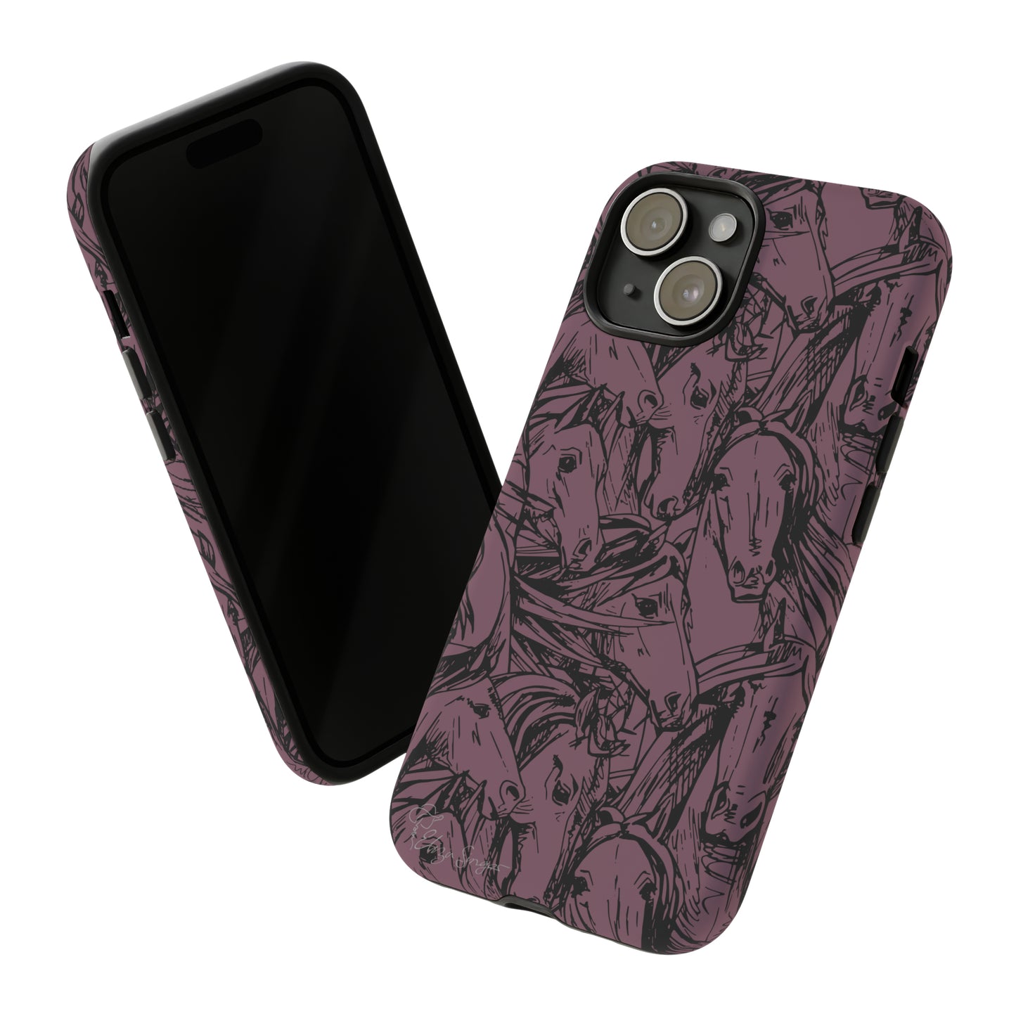 Gallop in Style: Horse Art Western Design iPhone Tough Protective Cover. Featuring a Scribble Horse Drawing, this equestrian-themed case is compatible with iPhone 15, 14, 13, XS, XR Pro/Max/Mini/P/Plus. Unleash the Rider in You with Style and Durability. #ElizaSinger #PhoneCase #EquestrianStyle