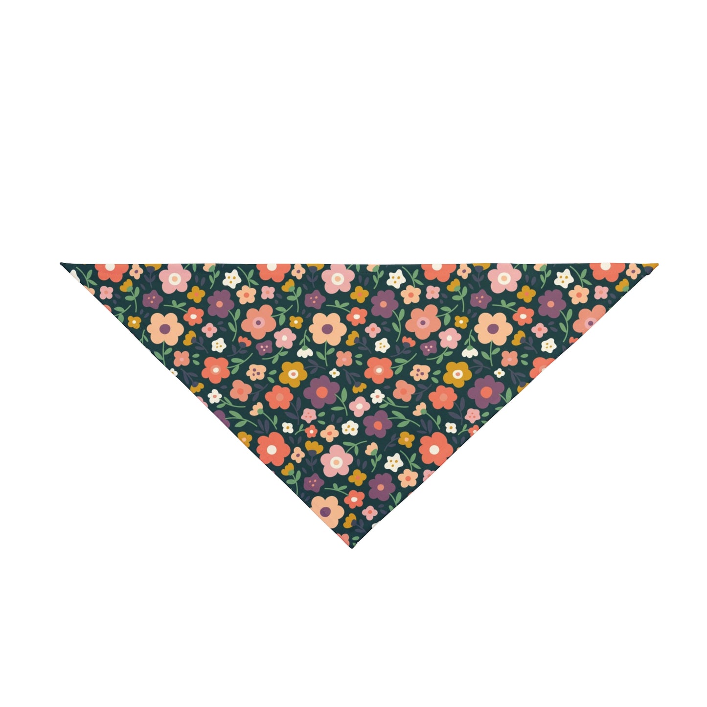 Elevate your dog's style with our Minimalist Blooms Dog Bandana/Wild Rag. The dark background adorned with minimalistic style flowers in colors like purple, burnt orange, mustard, and more adds a touch of modern sophistication. Crafted from soft-spun polyester, this wild rag ensures comfort and style. Make a statement on every adventure with this exclusive design, available only at Eliza Singer.