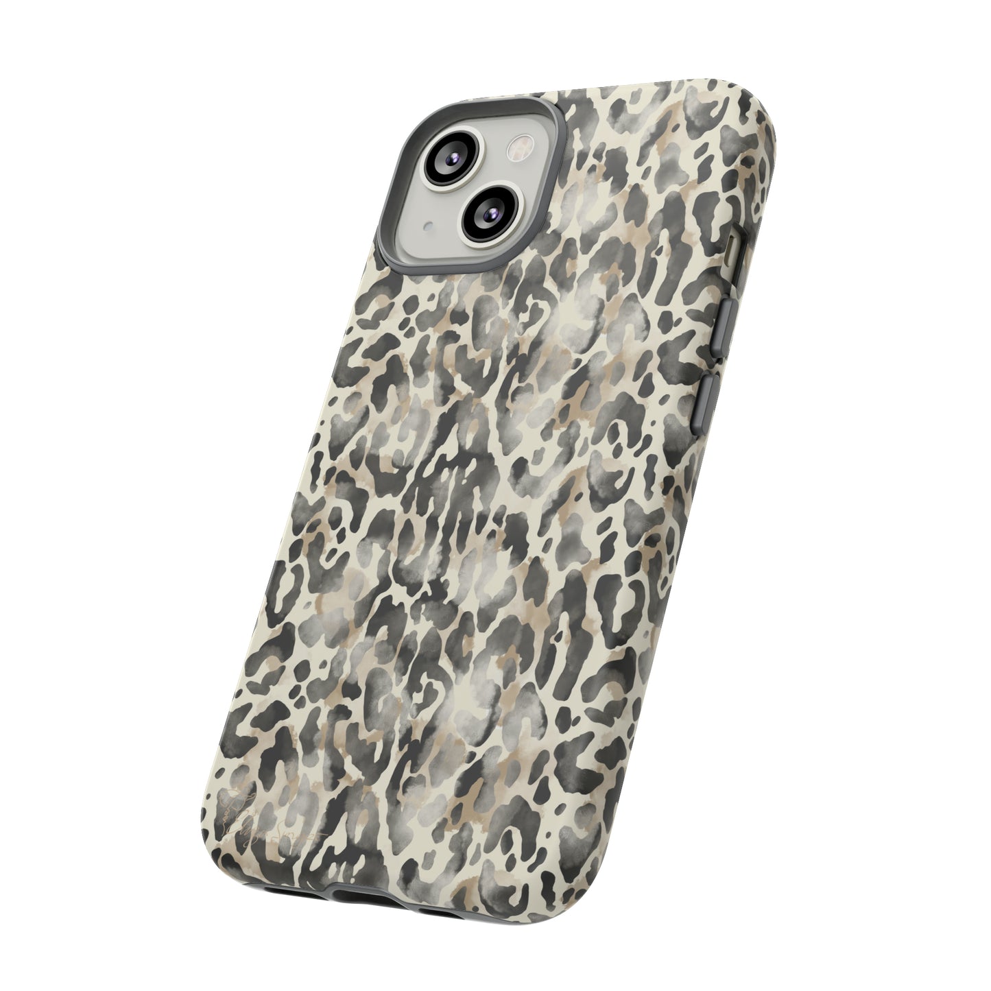 Elevate Your Tech: Abstract Neutral Animal Print iPhone Tough Protective Cover. Leopard-Painted Design in Beige and Black. Compatible with iPhone 15, 14, 13, XS, XR Pro/Max/Mini/P/Plus. Combine Style with Durability. #ElizaSinger #PhoneCase #LeopardPrint
