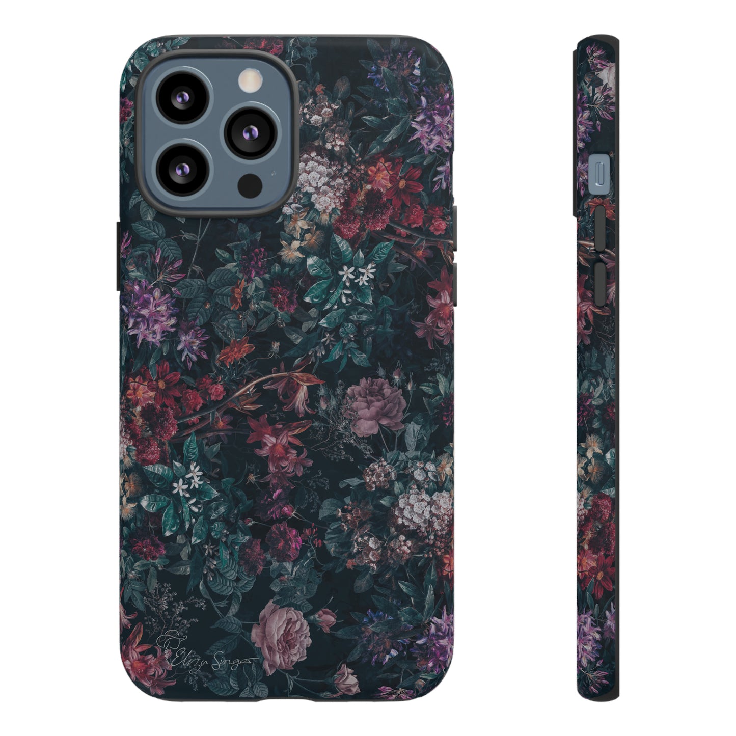 Blooms in Shadows: Botany Floral Dark iPhone Tough Protective Cover. A captivating blend of Flowers in a muted design, compatible with iPhone 15, 14, 13, 12, 11, XS, XR Pro/Max/Mini/P/Plus. Unleash Nature's Elegance with Durability and Style. #ElizaSinger #PhoneCase #FloralDesign