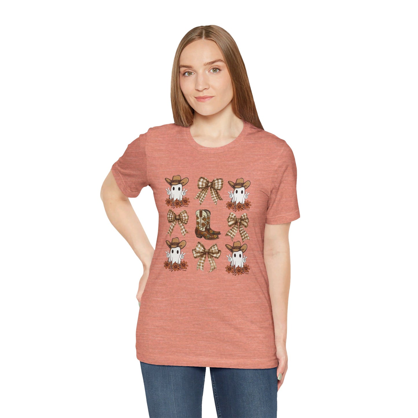 Ghostly Rodeo: Halloween Bella Canvas T-shirt with Western Ghosts