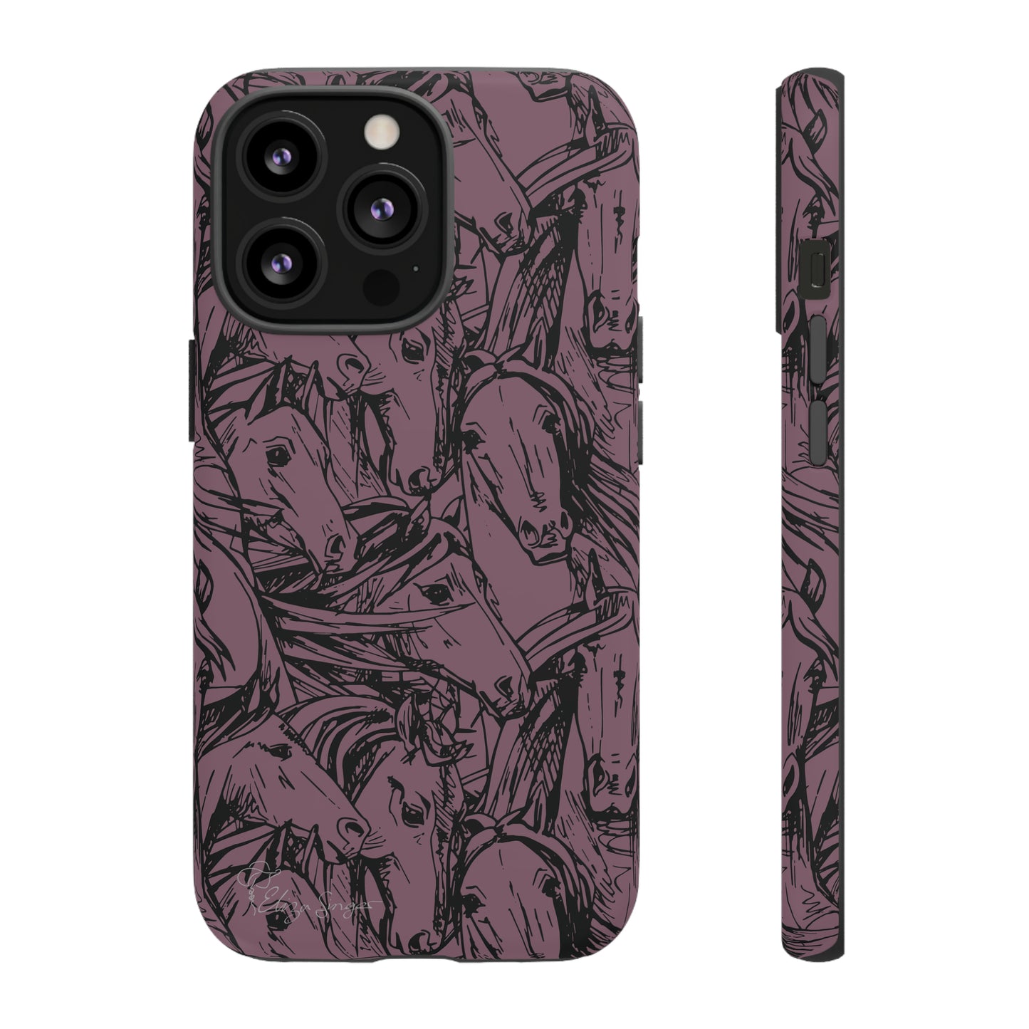 Gallop in Style: Horse Art Western Design iPhone Tough Protective Cover. Featuring a Scribble Horse Drawing, this equestrian-themed case is compatible with iPhone 15, 14, 13, XS, XR Pro/Max/Mini/P/Plus. Unleash the Rider in You with Style and Durability. #ElizaSinger #PhoneCase #EquestrianStyle
