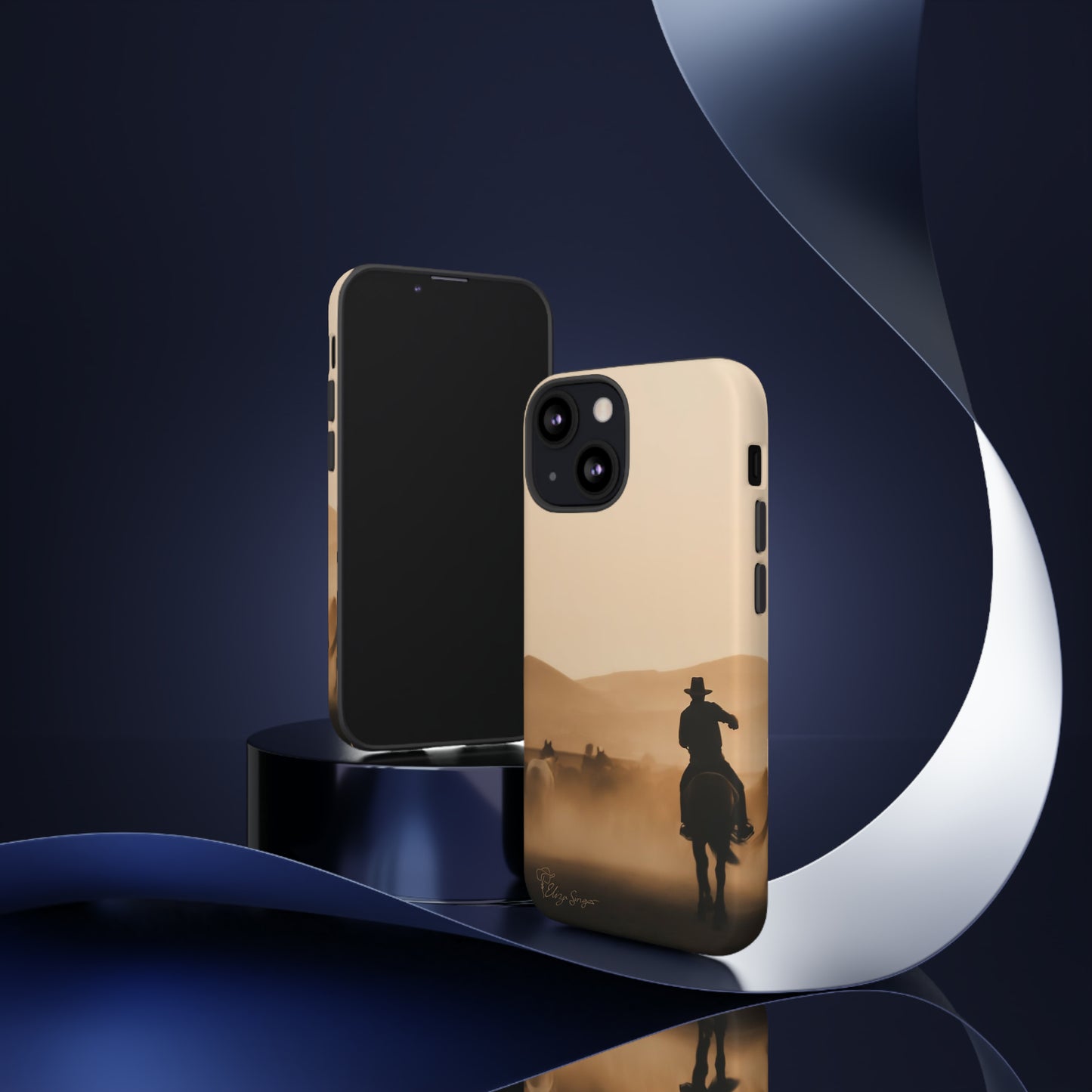 Capture the Western Spirit: Horse Art Western Photo Yellowstone Design iPhone Tough Protective Cover. Featuring a Cowboy amidst Mountains and Buckskin hues. Compatible with iPhone 15, 14, 13, XS, XR Pro/Max/Mini/P/Plus. Bring the Wild West to Your Device with Style and Durability. #ElizaSinger #PhoneCase #WesternDesign