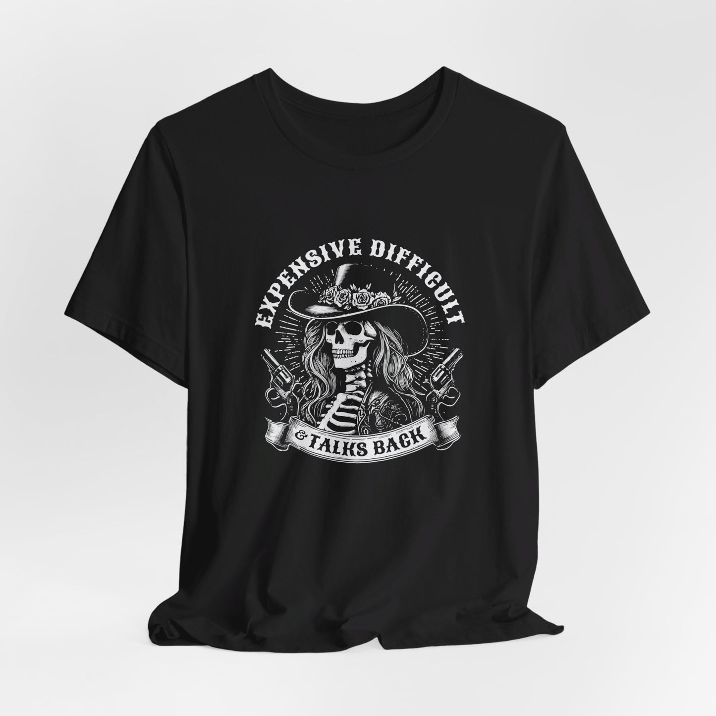 Spooky Rebel: Bella Canvas T-shirt with Skeleton Cowgirl