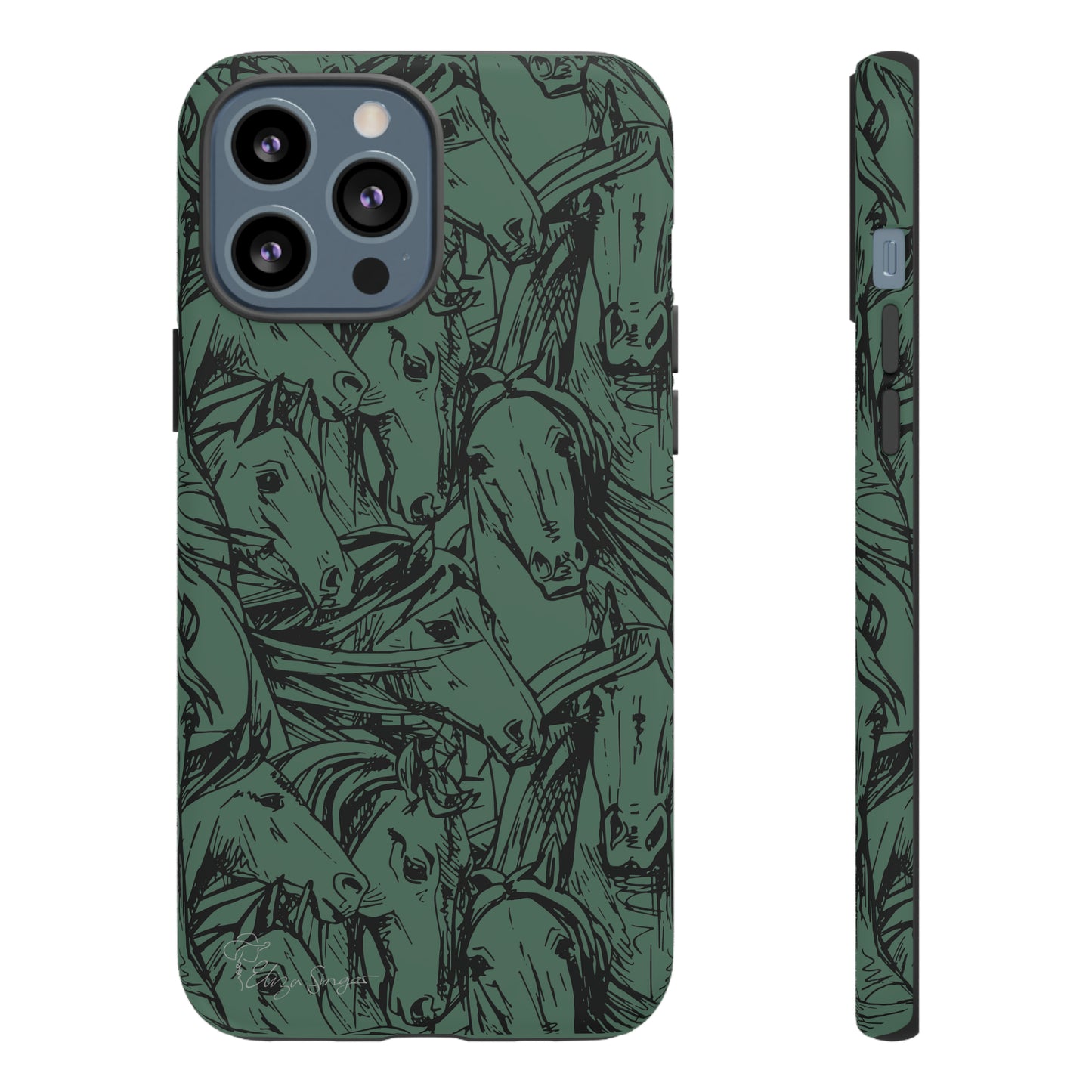 Gallop in Style: Horse Art Western Design iPhone Tough Protective Cover. Featuring a Scribble Horse Drawing, this makes the perfect equestrian gift. Compatible with iPhone 15, 14, 13, XS, XR Pro/Max/Mini/P/Plus. Unleash the Rider in You with Style and Durability. #ElizaSinger #PhoneCase #EquestrianGift