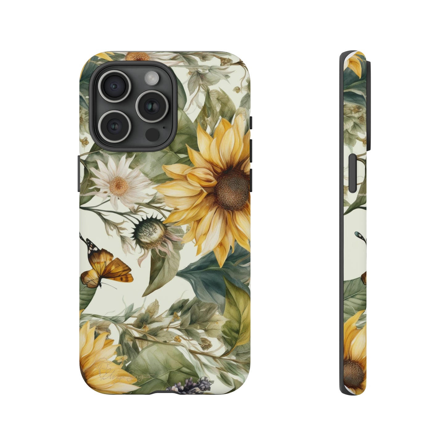Bask in Sunshine: Beautiful Sunflower Floral iPhone Tough Protective Cover. A charming blend of Flower and Sunflowers in a cottage core style, compatible with iPhone 15, 14, 13, XS, XR Pro/Max/Mini/P/Plus. Elevate Your Device with Nature's Beauty and Durability. #ElizaSinger #PhoneCase #FloralDesign
