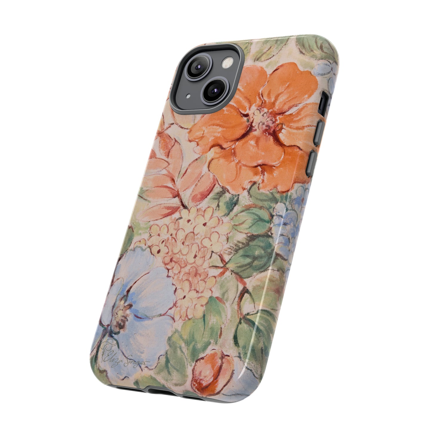 Pastel Petals: Botany Pastel Flowers iPhone Tough Protective Cover. A gentle blend of Flowers in muted pastel colors, compatible with iPhone 15, 14, 13, XS, XR Pro/Max/Mini/P/Plus. Unleash Nature's Tranquility with Durability and Style. #ElizaSinger #PhoneCase #FloralDesign