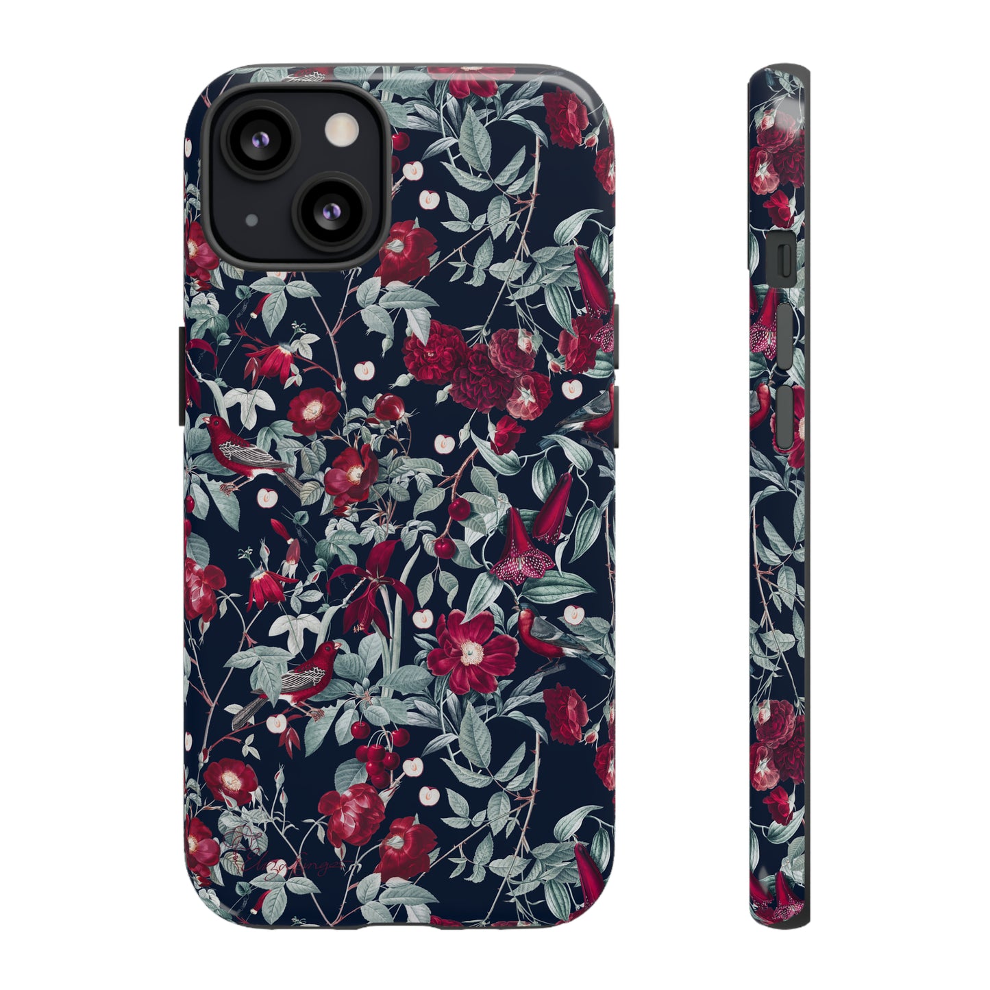 Blossom Serenade: Cherry Blossom Serenade Burgundy Navy Dark iPhone Tough Protective Cover. A captivating blend of Flowers in burgundy and navy hues, featuring a muted design. Compatible with iPhone 15, 14, 13, XS, XR Pro/Max/Mini/P/Plus. Elevate your device with this enchanting and stylish protective cover. #ElizaSinger #PhoneCase #FloralDesign