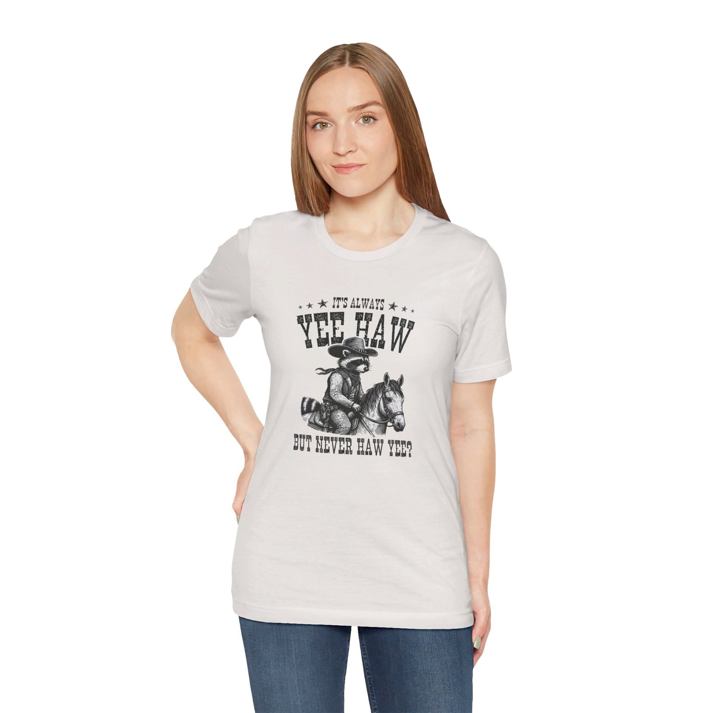 Yee Haw Raccoon: Bella Canvas T-shirt with Cowboy