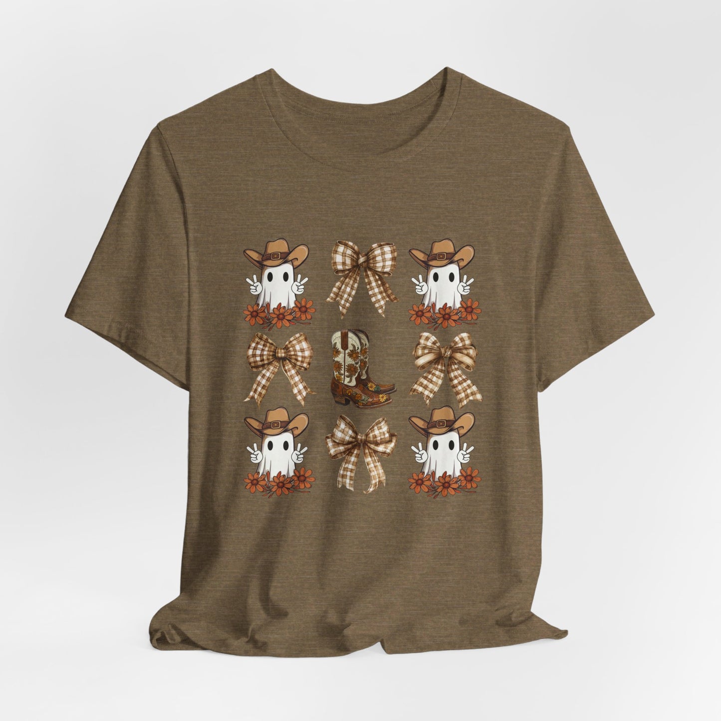 Ghostly Rodeo: Halloween Bella Canvas T-shirt with Western Ghosts