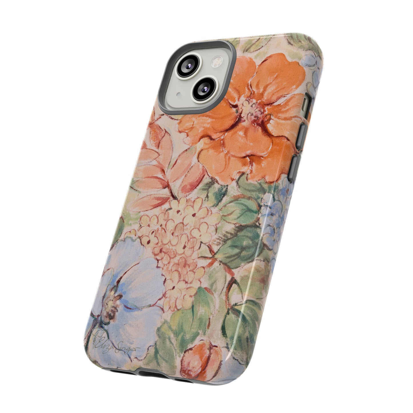 Pastel Petals: Botany Pastel Flowers iPhone Tough Protective Cover. A gentle blend of Flowers in muted pastel colors, compatible with iPhone 15, 14, 13, XS, XR Pro/Max/Mini/P/Plus. Unleash Nature's Tranquility with Durability and Style. #ElizaSinger #PhoneCase #FloralDesign