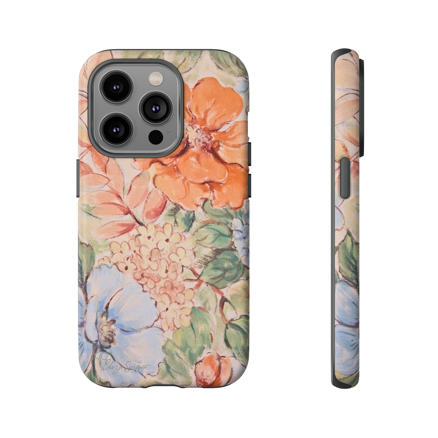 Pastel Petals: Botany Pastel Flowers iPhone Tough Protective Cover. A gentle blend of Flowers in muted pastel colors, compatible with iPhone 15, 14, 13, XS, XR Pro/Max/Mini/P/Plus. Unleash Nature's Tranquility with Durability and Style. #ElizaSinger #PhoneCase #FloralDesign