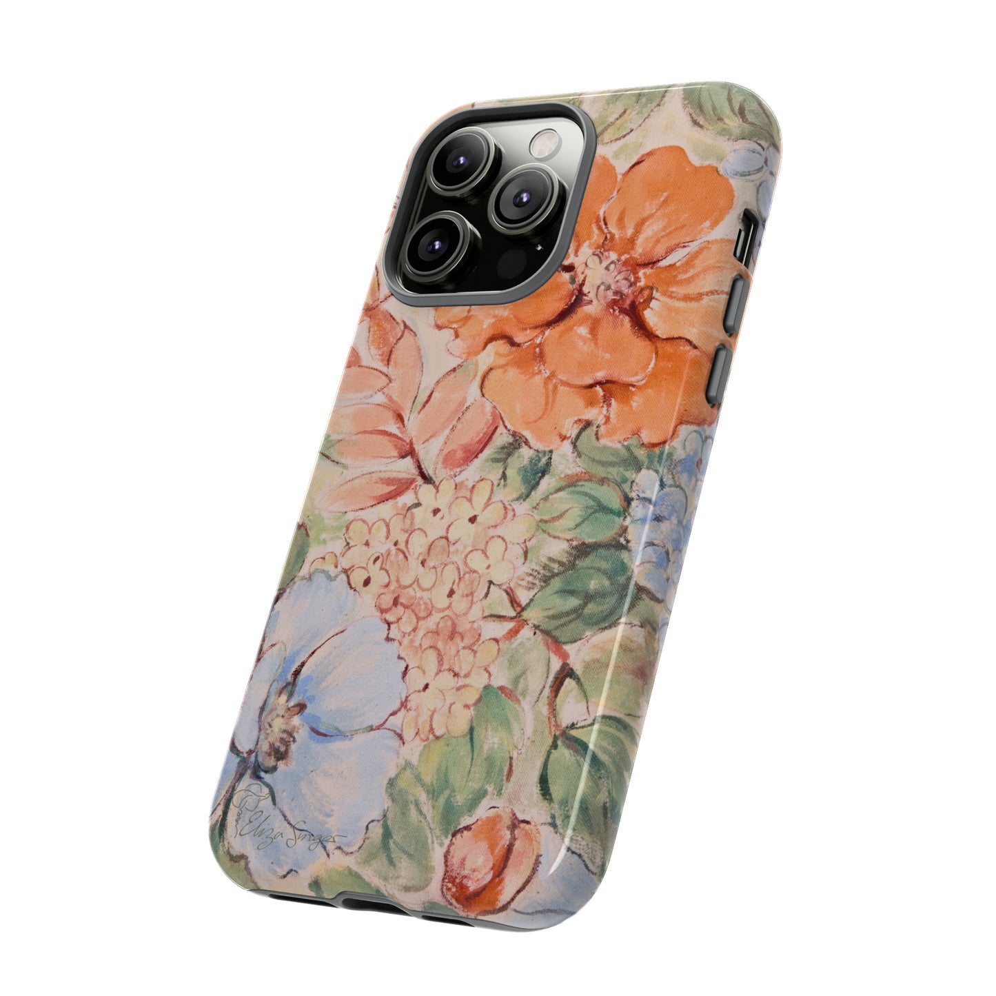 Pastel Petals: Botany Pastel Flowers iPhone Tough Protective Cover. A gentle blend of Flowers in muted pastel colors, compatible with iPhone 15, 14, 13, XS, XR Pro/Max/Mini/P/Plus. Unleash Nature's Tranquility with Durability and Style. #ElizaSinger #PhoneCase #FloralDesign