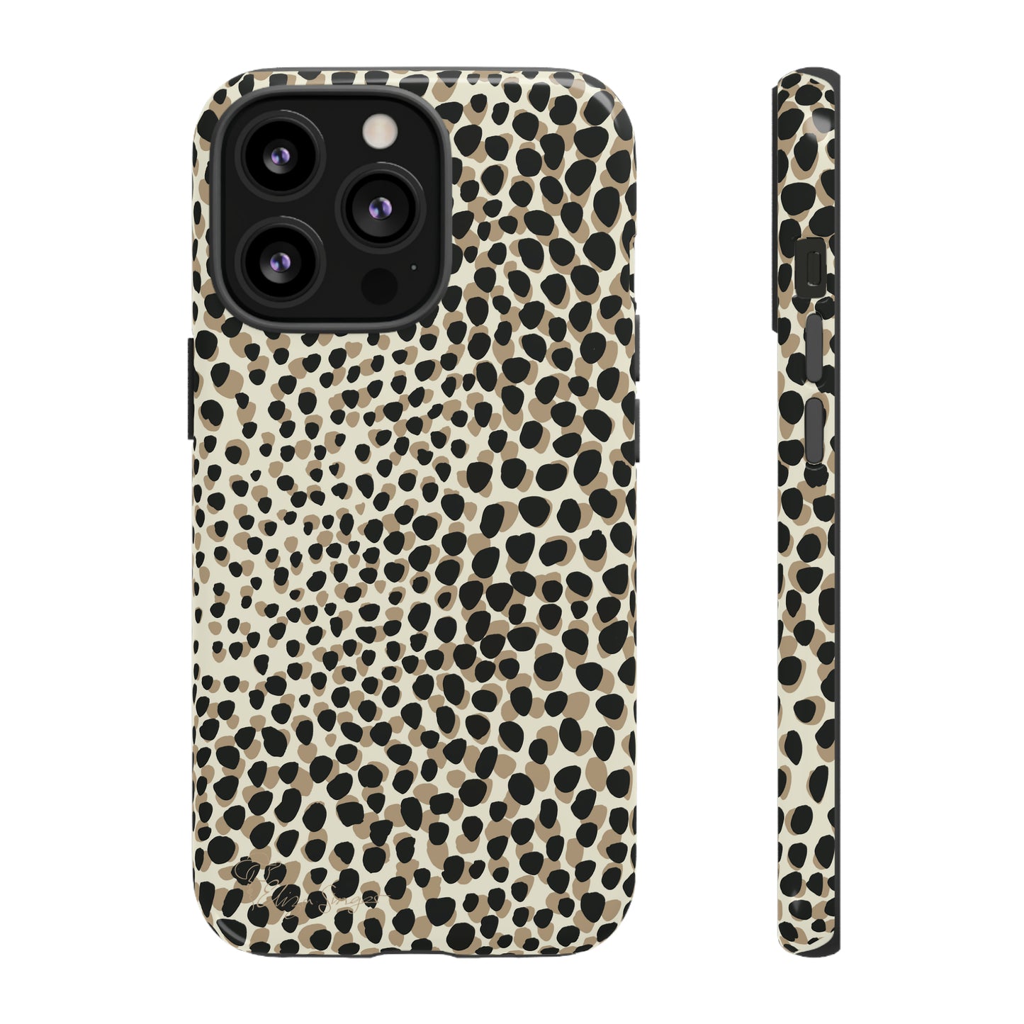 Elevate Your Tech: Abstract Neutral Animal Print iPhone Tough Protective Cover. Leopard-Painted Design in Beige and Black. Compatible with iPhone 15, 14, 13, XS, XR Pro/Max/Mini/P/Plus. Combine Style with Durability. #ElizaSinger #PhoneCase #LeopardPrint
