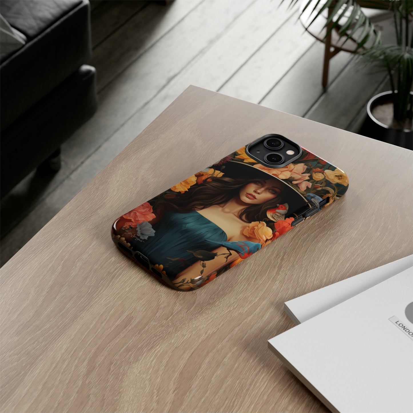 Dark Elegance Unveiled: Explore our Tough Cell Phone Case with a captivating dark background and a woman adorned with a hat amid blooming flowers. This edition seamlessly blends sophistication with robust protection, showcasing the allure of dark elegance. Elevate your style and shield your device. #ElizaSinger #PhoneCase #ElegantProtection