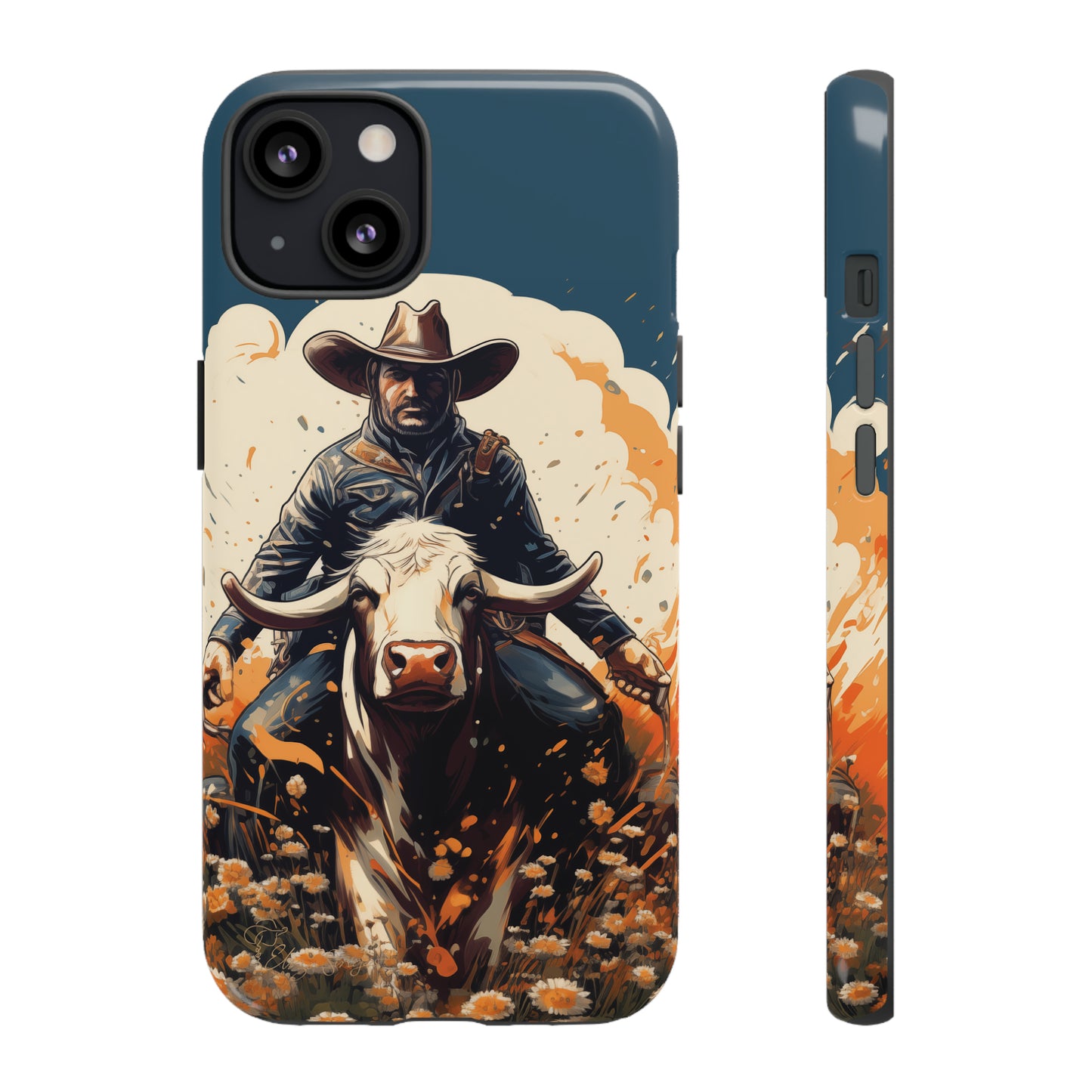 Time-Tested Charm: Immerse yourself in the charm of yesteryear with our Tough Cell Phone Case. Featuring a cowboy on a cow in a field of flowers, this design exudes retro vibes. Experience the perfect blend of vintage style and durable protection. Elevate your phone with a touch of timeless allure. #ElizaSinger #PhoneCase #VintageCharm