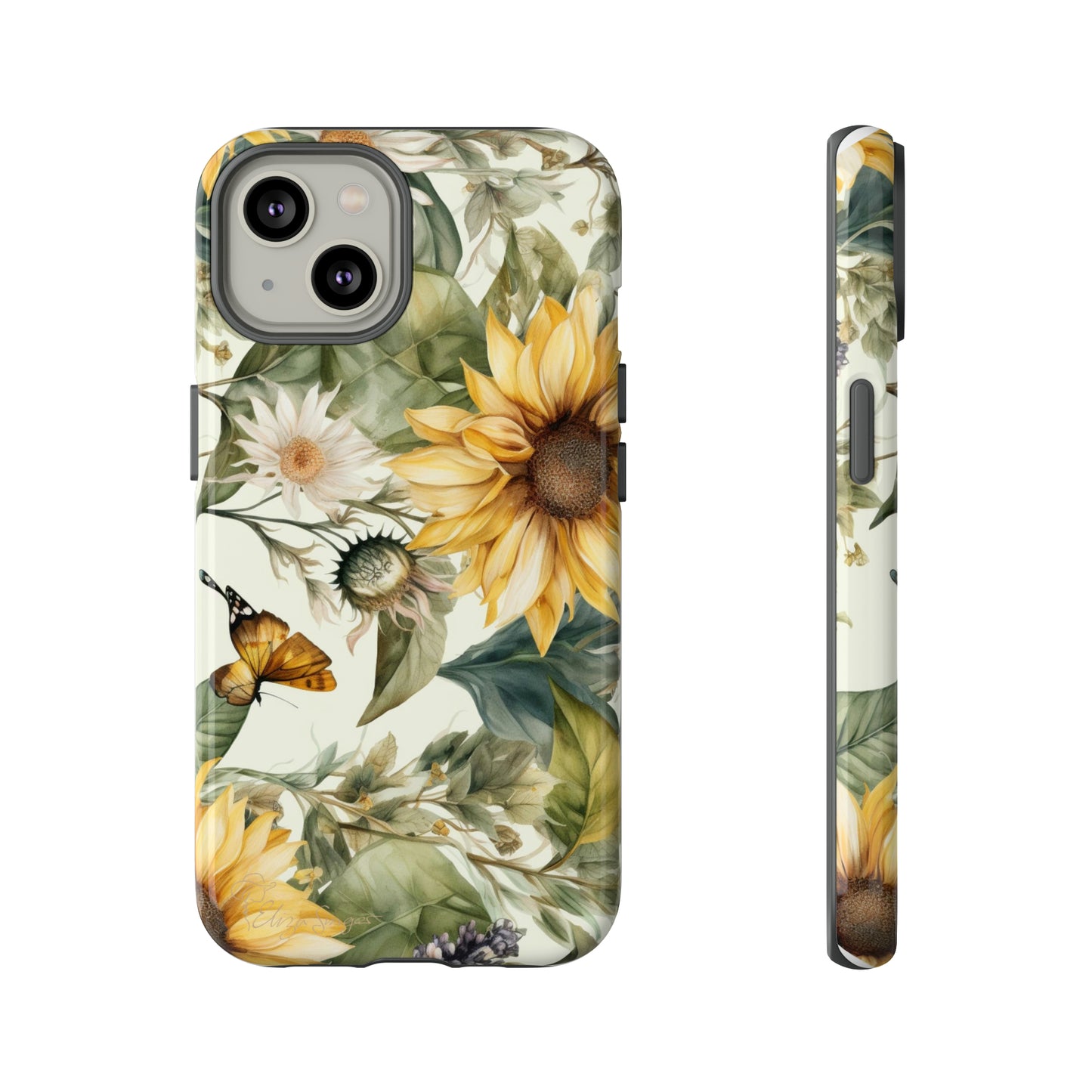 Bask in Sunshine: Beautiful Sunflower Floral iPhone Tough Protective Cover. A charming blend of Flower and Sunflowers in a cottage core style, compatible with iPhone 15, 14, 13, XS, XR Pro/Max/Mini/P/Plus. Elevate Your Device with Nature's Beauty and Durability. #ElizaSinger #PhoneCase #FloralDesign