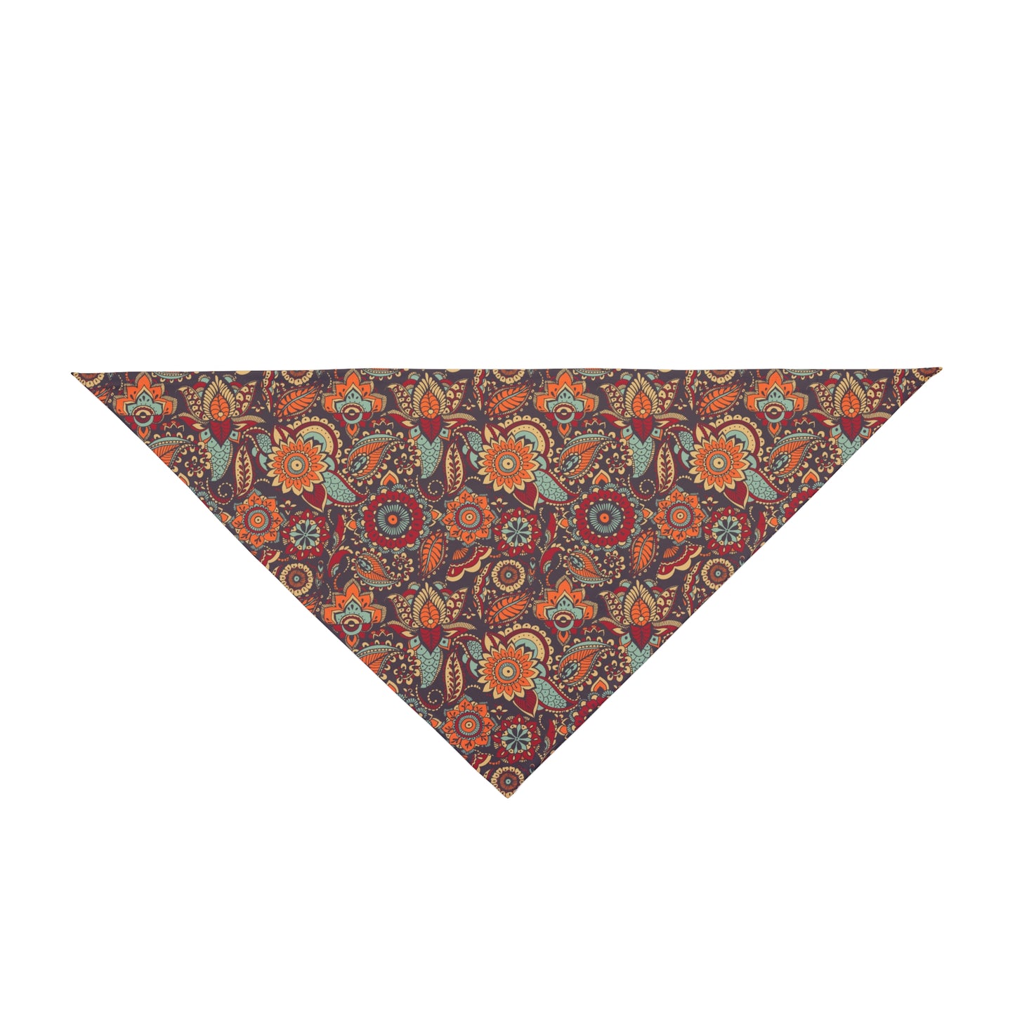 Embrace earthy tones with our Earthy Paisley Dog Bandana/Wild Rag. The paisley style design on a dark greyish brown background, featuring muted colors like orange, turquoise, red, dove grey, and more, adds a touch of sophistication. Crafted from soft-spun polyester, this wild rag ensures comfort and durability. Elevate your dog's style with this exclusive design, available only at Eliza Singer.
