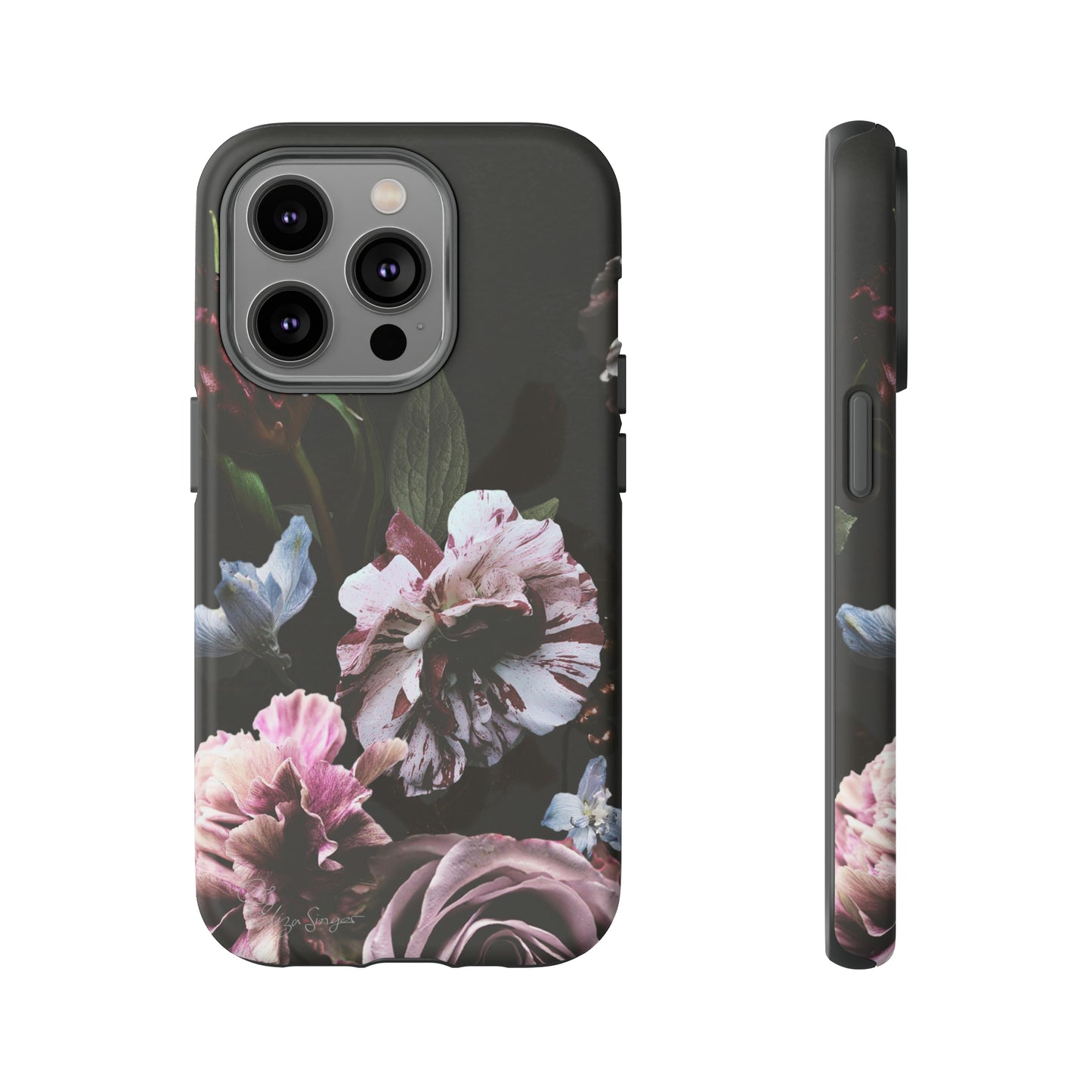 Dutch Floral Elegance: Botany Dutch Flowers Black iPhone Tough Protective Case. A stylish blend of Flowers in muted colors, compatible with iPhone 15, 14, 13, XS, XR Pro/Max/Mini/P/Plus. Unleash the beauty of muted tones with durability and style. #ElizaSinger #PhoneCase #FloralDesign