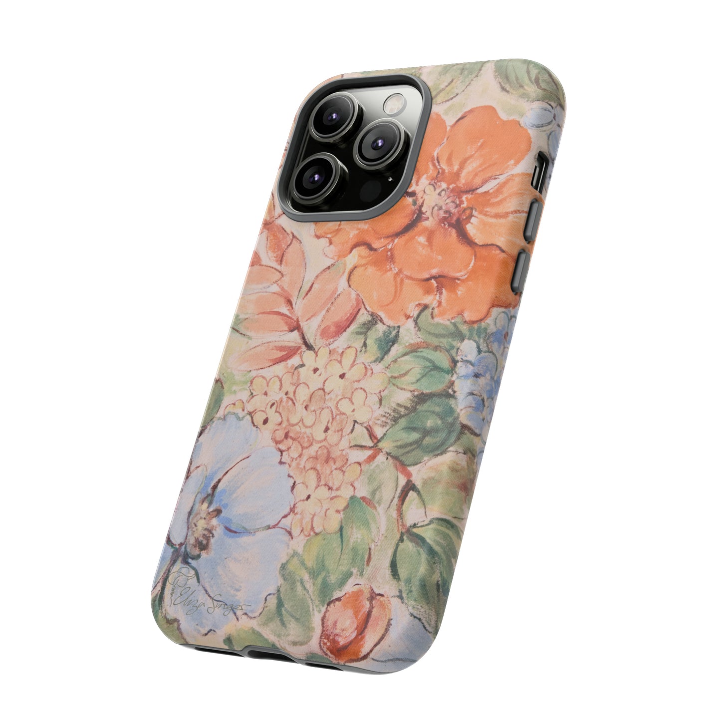 Pastel Petals: Botany Pastel Flowers iPhone Tough Protective Cover. A gentle blend of Flowers in muted pastel colors, compatible with iPhone 15, 14, 13, XS, XR Pro/Max/Mini/P/Plus. Unleash Nature's Tranquility with Durability and Style. #ElizaSinger #PhoneCase #FloralDesign