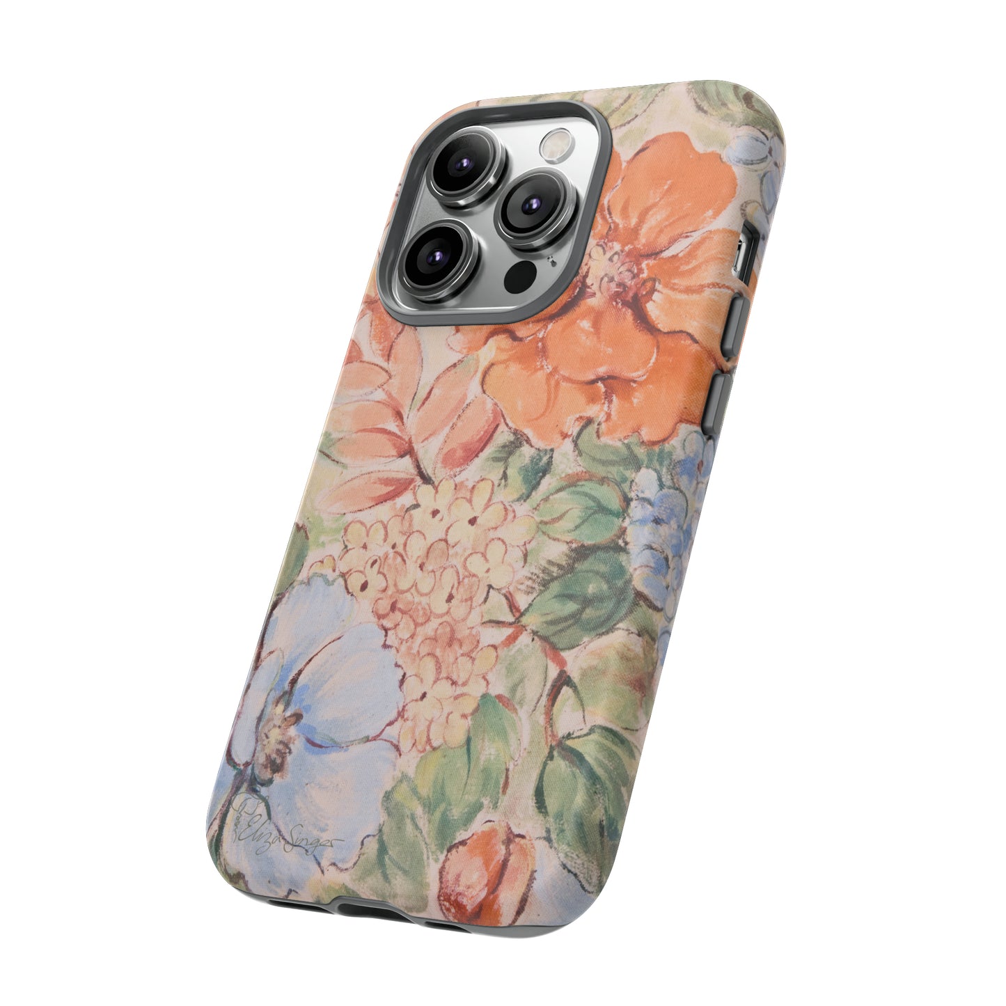 Pastel Petals: Botany Pastel Flowers iPhone Tough Protective Cover. A gentle blend of Flowers in muted pastel colors, compatible with iPhone 15, 14, 13, XS, XR Pro/Max/Mini/P/Plus. Unleash Nature's Tranquility with Durability and Style. #ElizaSinger #PhoneCase #FloralDesign