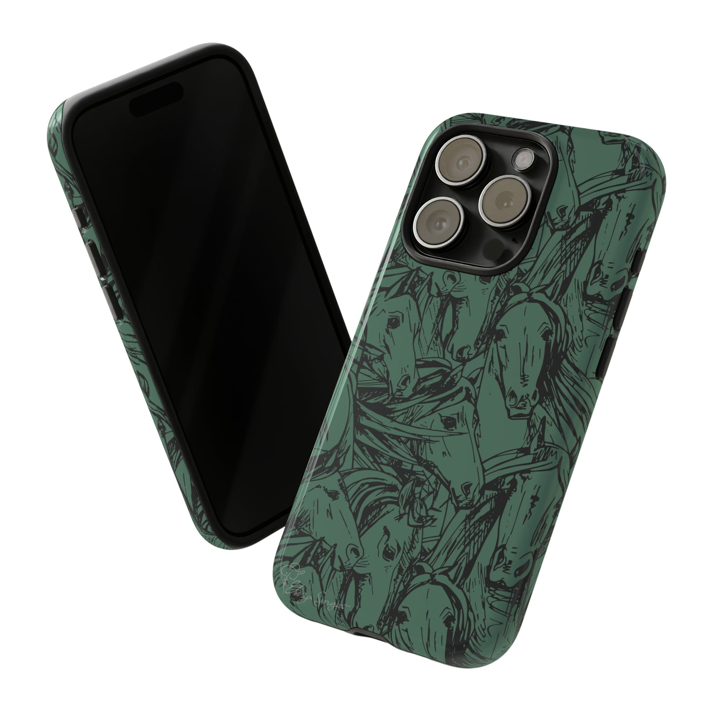 Gallop in Style: Horse Art Western Design iPhone Tough Protective Cover. Featuring a Scribble Horse Drawing, this makes the perfect equestrian gift. Compatible with iPhone 15, 14, 13, XS, XR Pro/Max/Mini/P/Plus. Unleash the Rider in You with Style and Durability. #ElizaSinger #PhoneCase #EquestrianGift