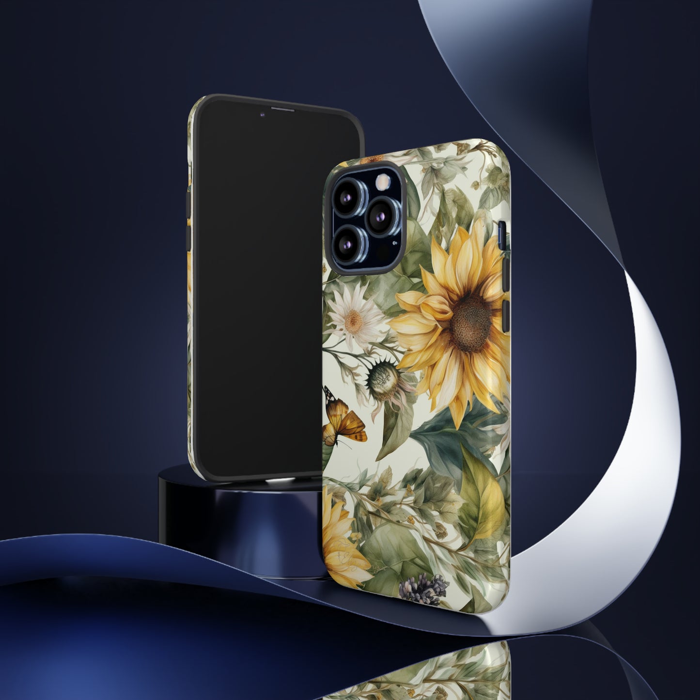 Bask in Sunshine: Beautiful Sunflower Floral iPhone Tough Protective Cover. A charming blend of Flower and Sunflowers in a cottage core style, compatible with iPhone 15, 14, 13, XS, XR Pro/Max/Mini/P/Plus. Elevate Your Device with Nature's Beauty and Durability. #ElizaSinger #PhoneCase #FloralDesign