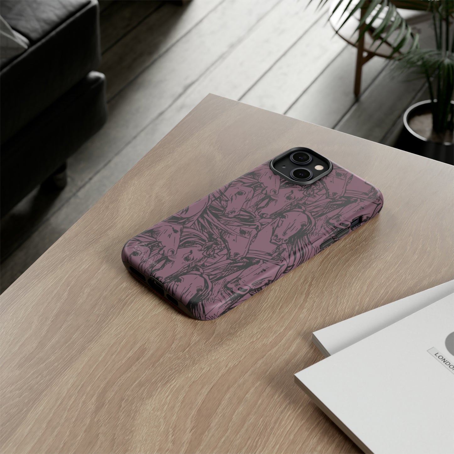 Gallop in Style: Horse Art Western Design iPhone Tough Protective Cover. Featuring a Scribble Horse Drawing, this equestrian-themed case is compatible with iPhone 15, 14, 13, XS, XR Pro/Max/Mini/P/Plus. Unleash the Rider in You with Style and Durability. #ElizaSinger #PhoneCase #EquestrianStyle
