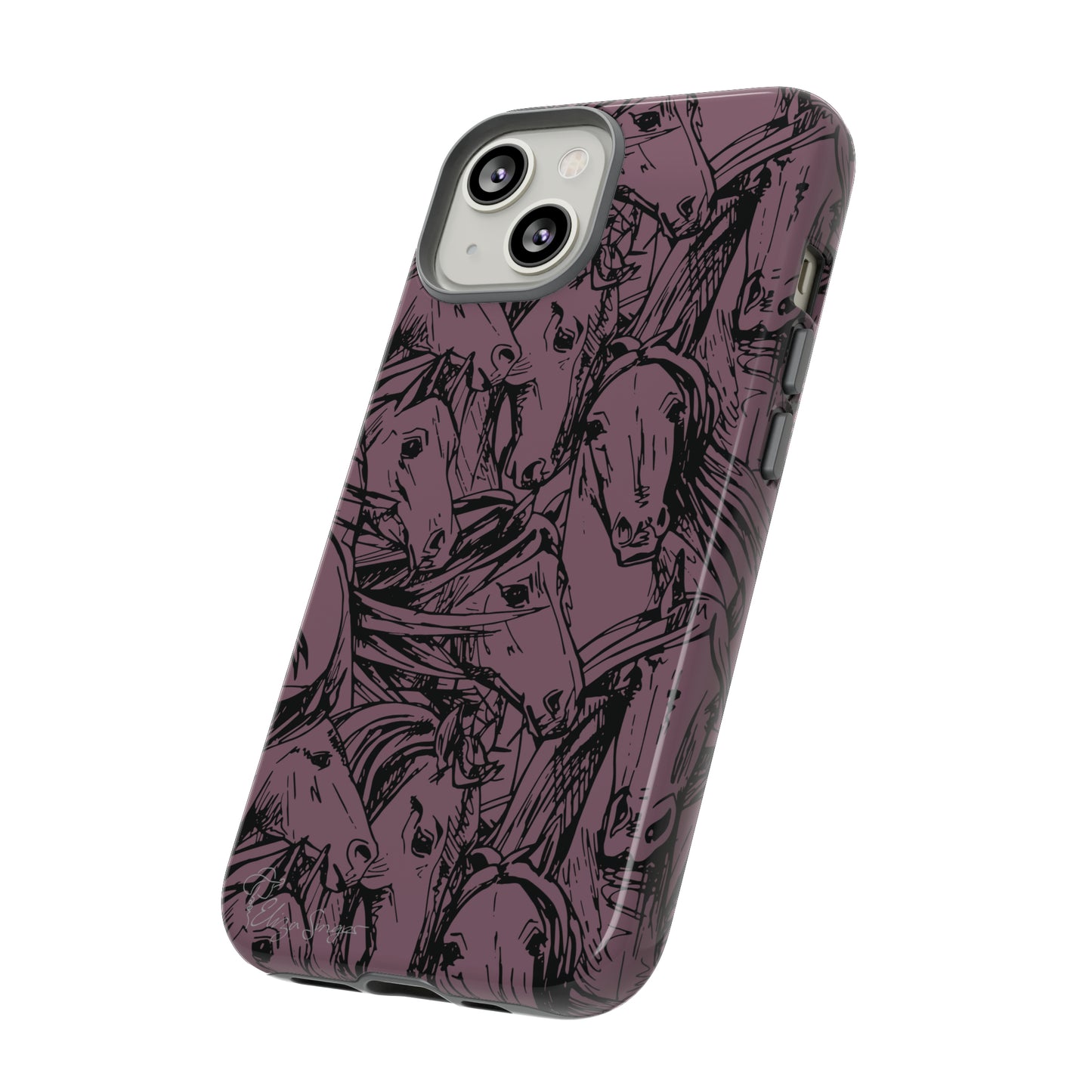 Gallop in Style: Horse Art Western Design iPhone Tough Protective Cover. Featuring a Scribble Horse Drawing, this equestrian-themed case is compatible with iPhone 15, 14, 13, XS, XR Pro/Max/Mini/P/Plus. Unleash the Rider in You with Style and Durability. #ElizaSinger #PhoneCase #EquestrianStyle